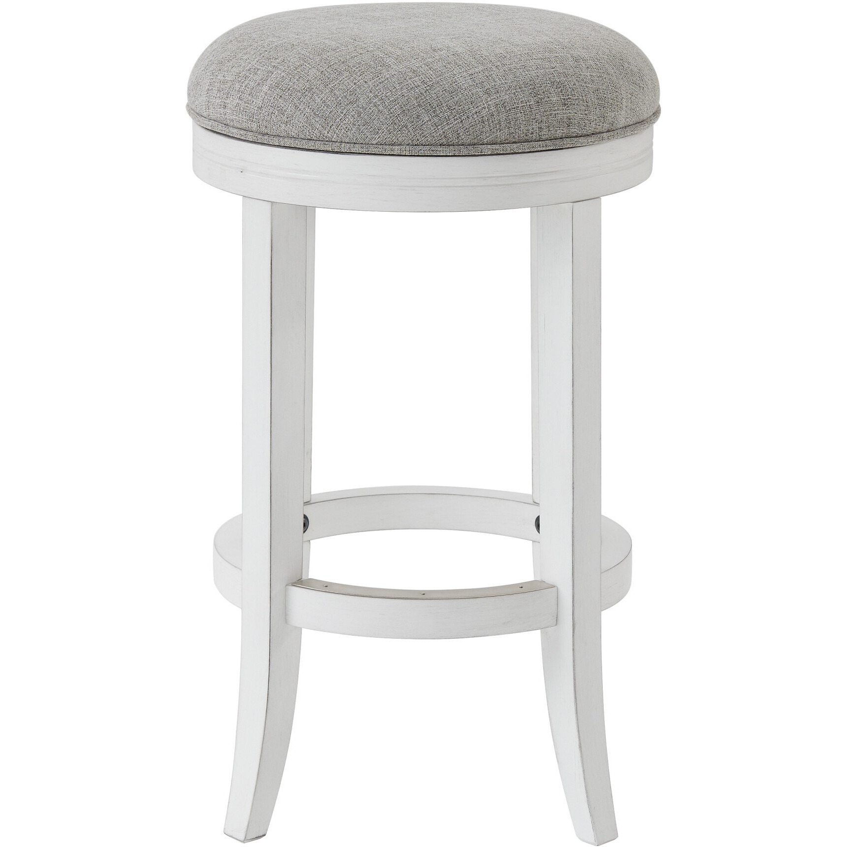 25 Gray And Antiqued White Solid Wood Swivel Backless Counter Height Bar Chair With Footrest