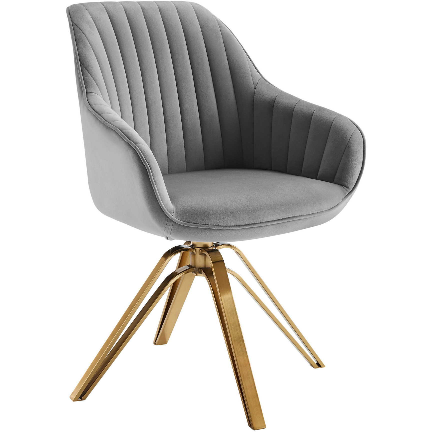 23 Gray Velvet And Gold Swivel Arm Chair