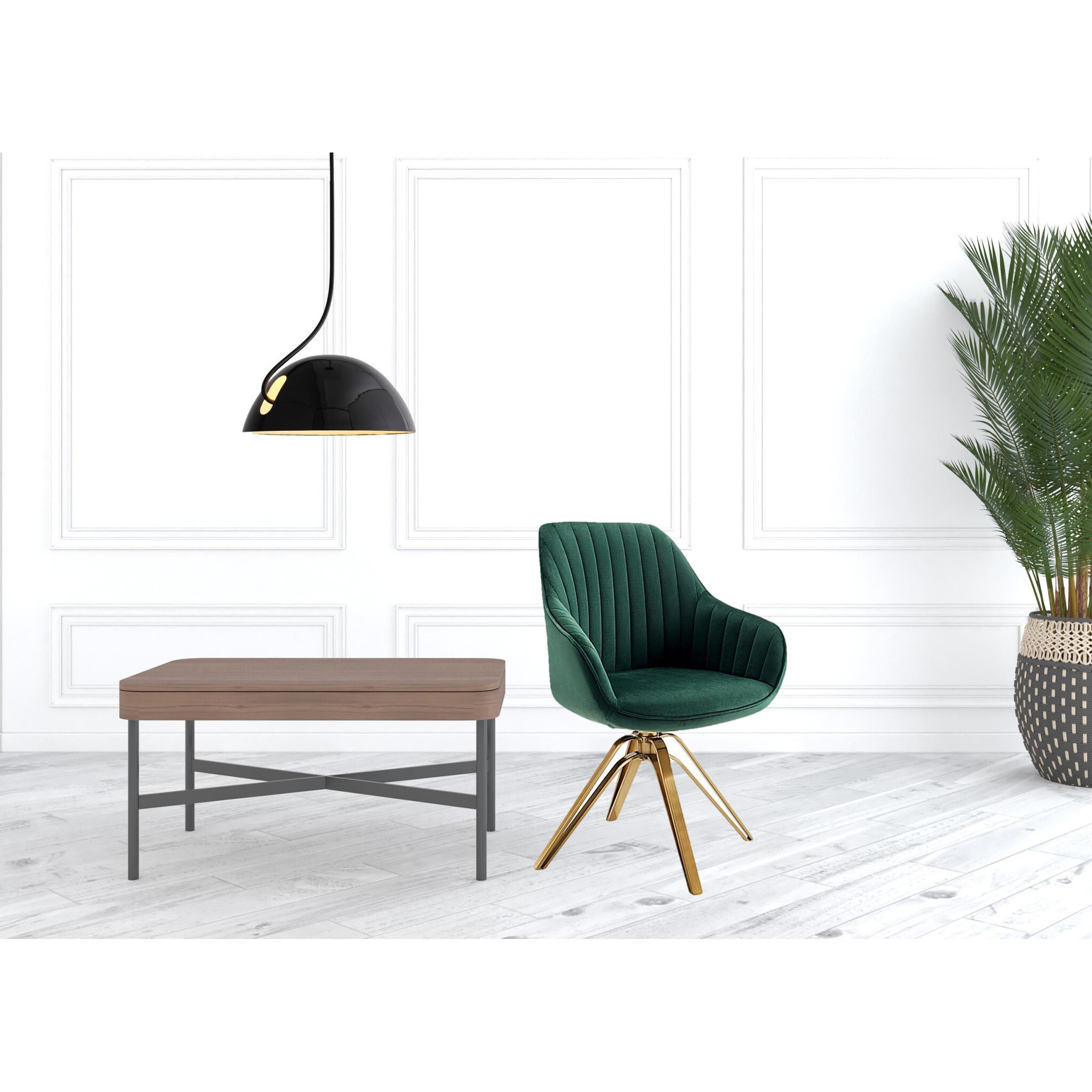 23 Green Velvet And Gold Swivel Arm Chair