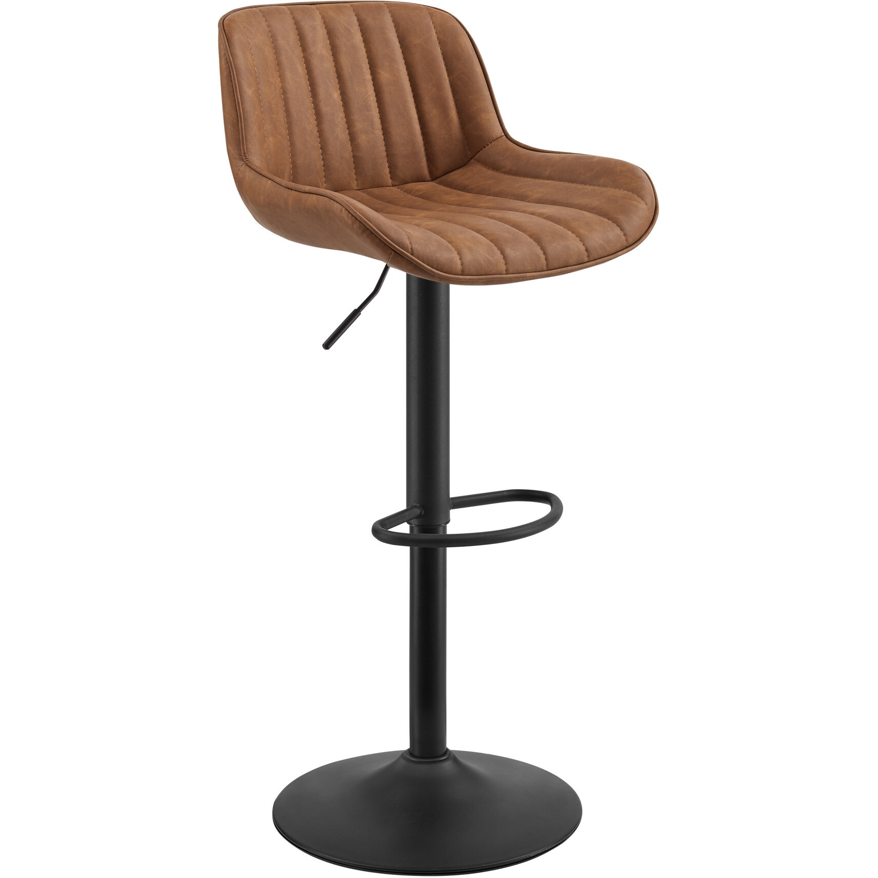 Set Of Two 42 Brown And Black Faux Leather And Steel Swivel Low Back Adjustable Height Bar Chairs With Footrest