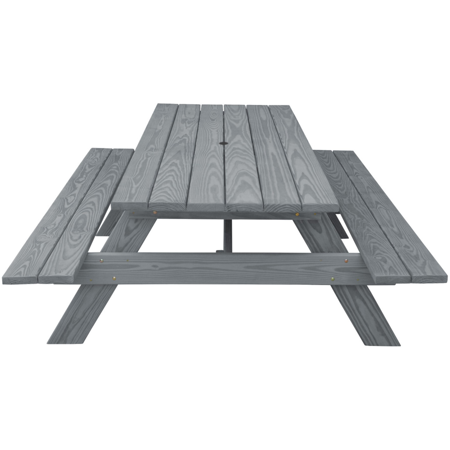 Gray Solid Wood Outdoor Picnic Table Umbrella Hole