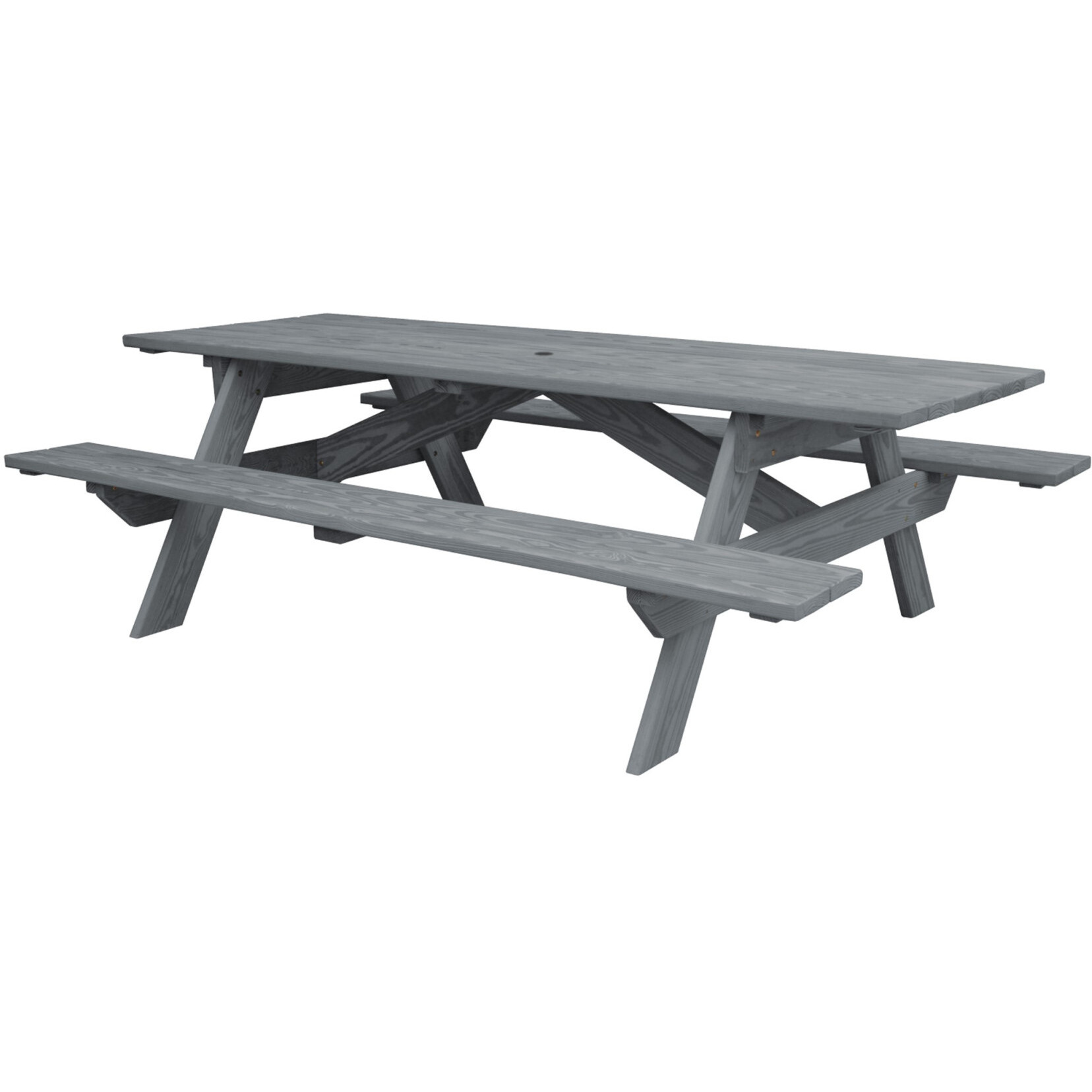 Gray Solid Wood Outdoor Picnic Table Umbrella Hole