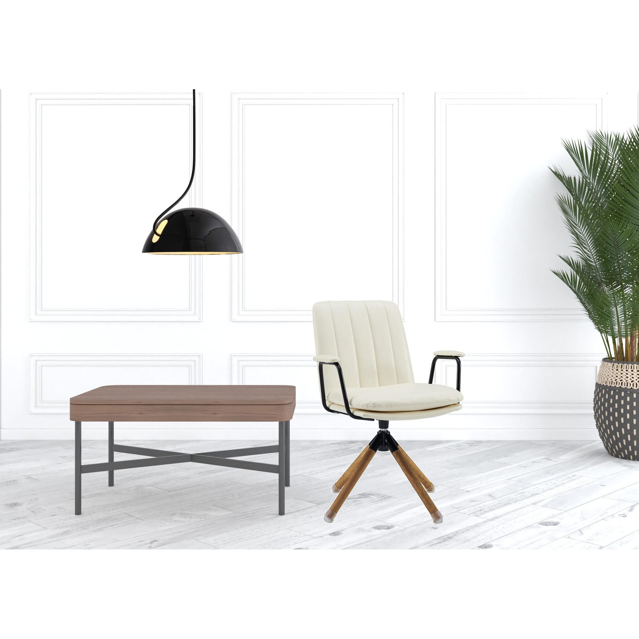 23 Off White Faux Leather And Brown Swivel Arm Chair
