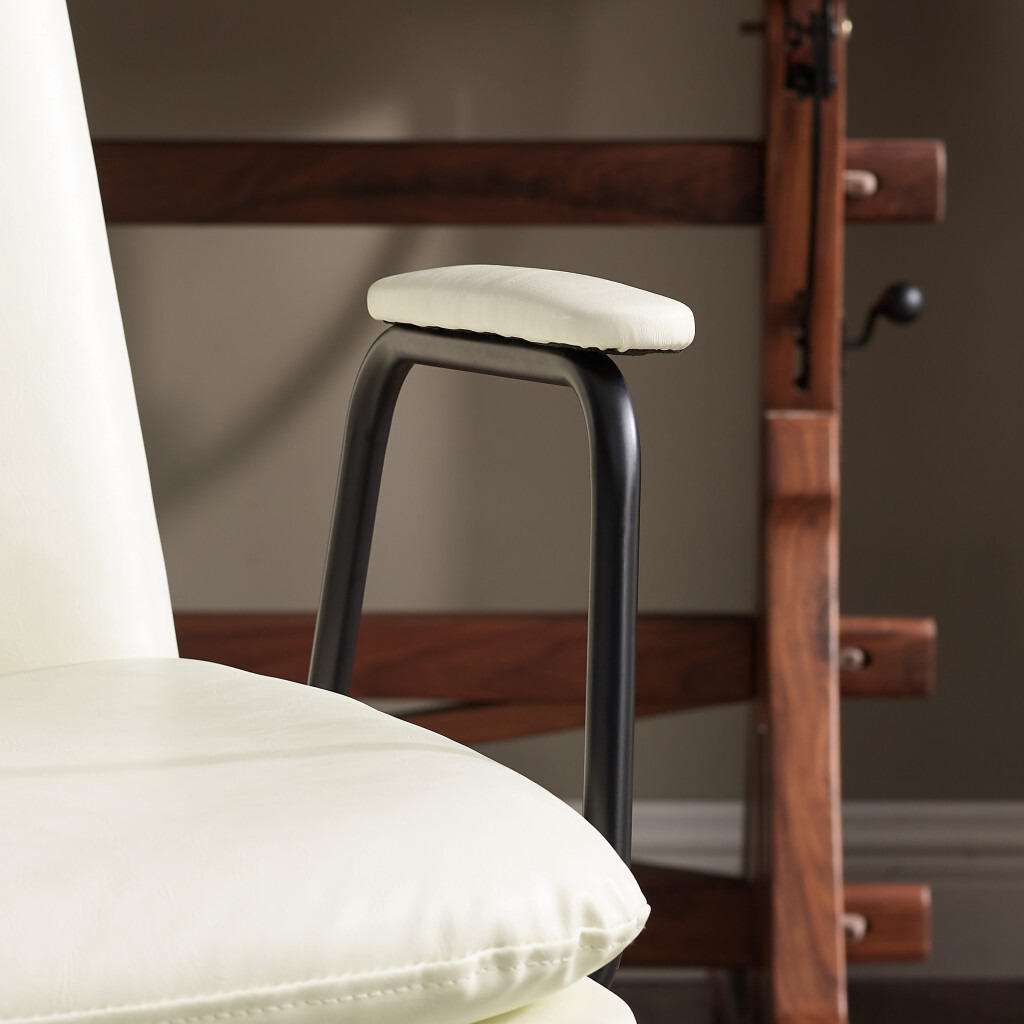 23 Off White Faux Leather And Brown Swivel Arm Chair