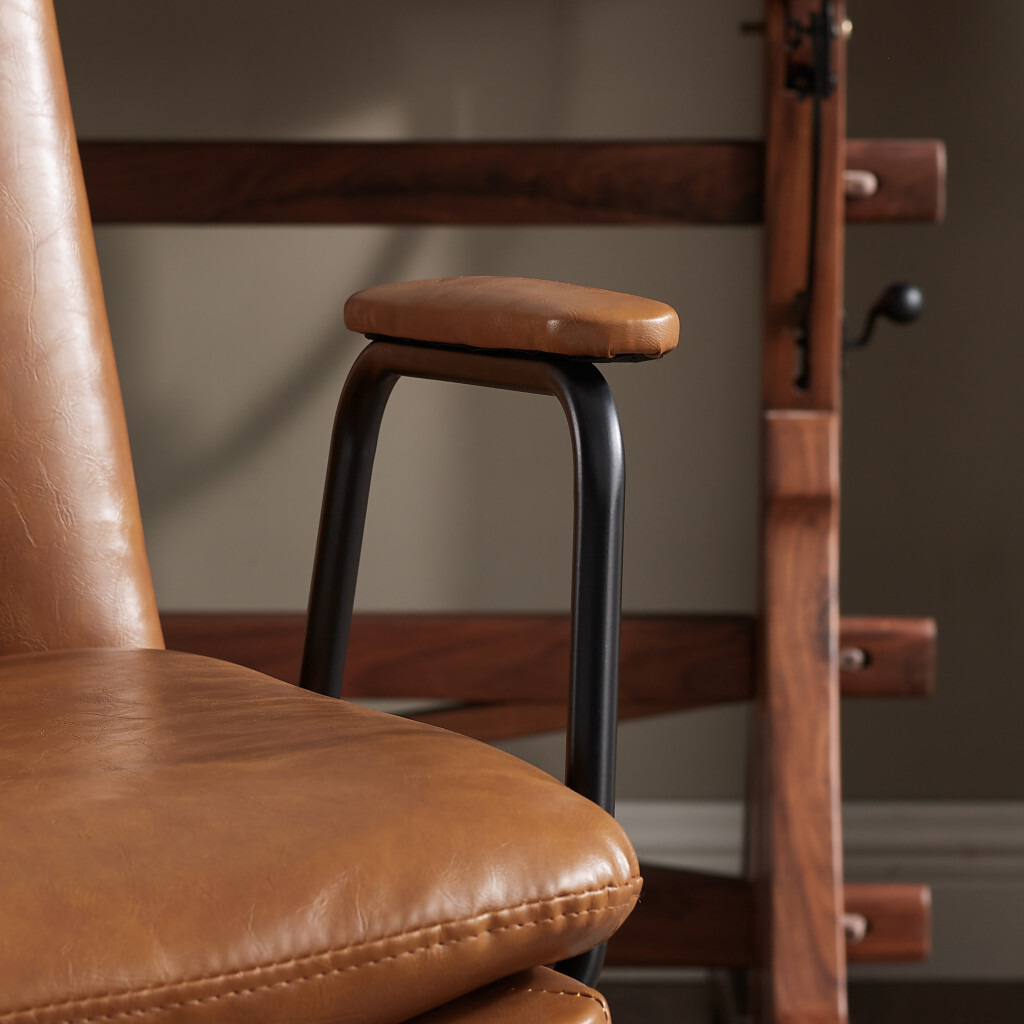 23 Carmel Brown Faux Leather Swivel Arm Chair