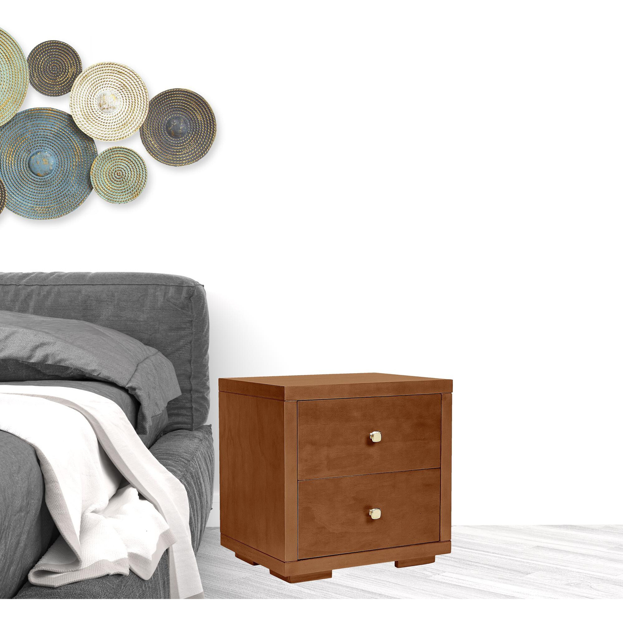 19 Walnut Two Drawer Nightstand