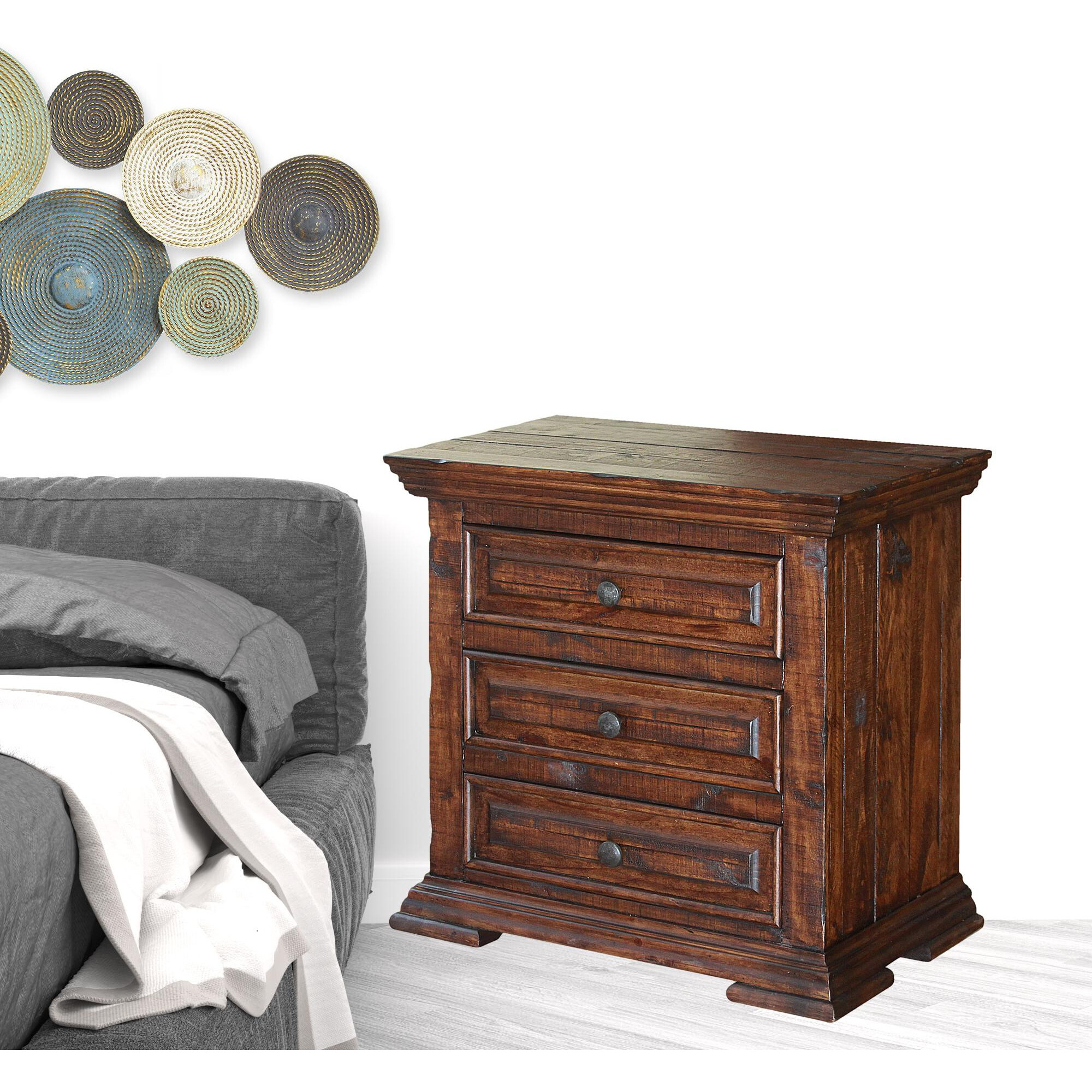 32 Brown Three Drawer Nightstand