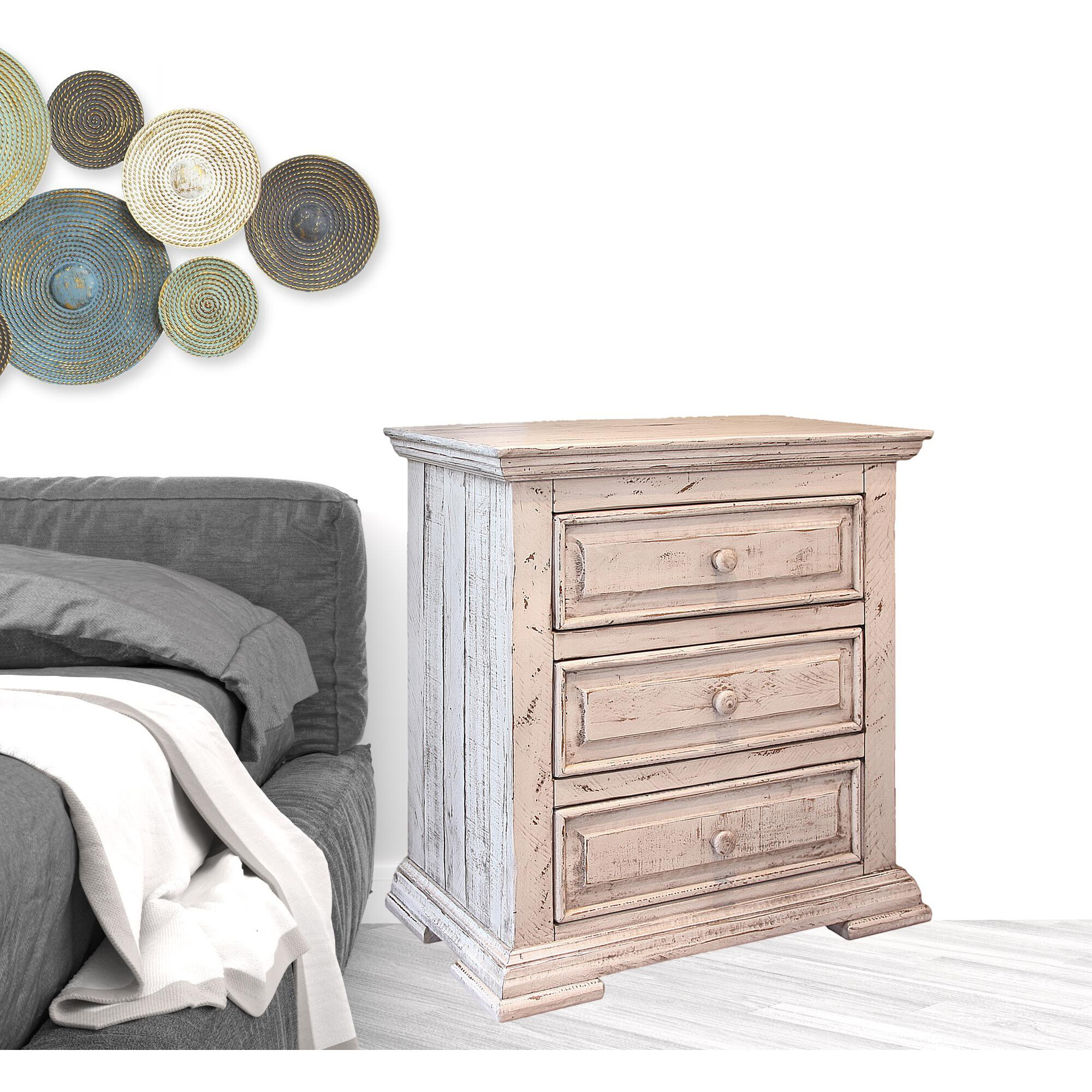 32 White Three Drawer Nightstand