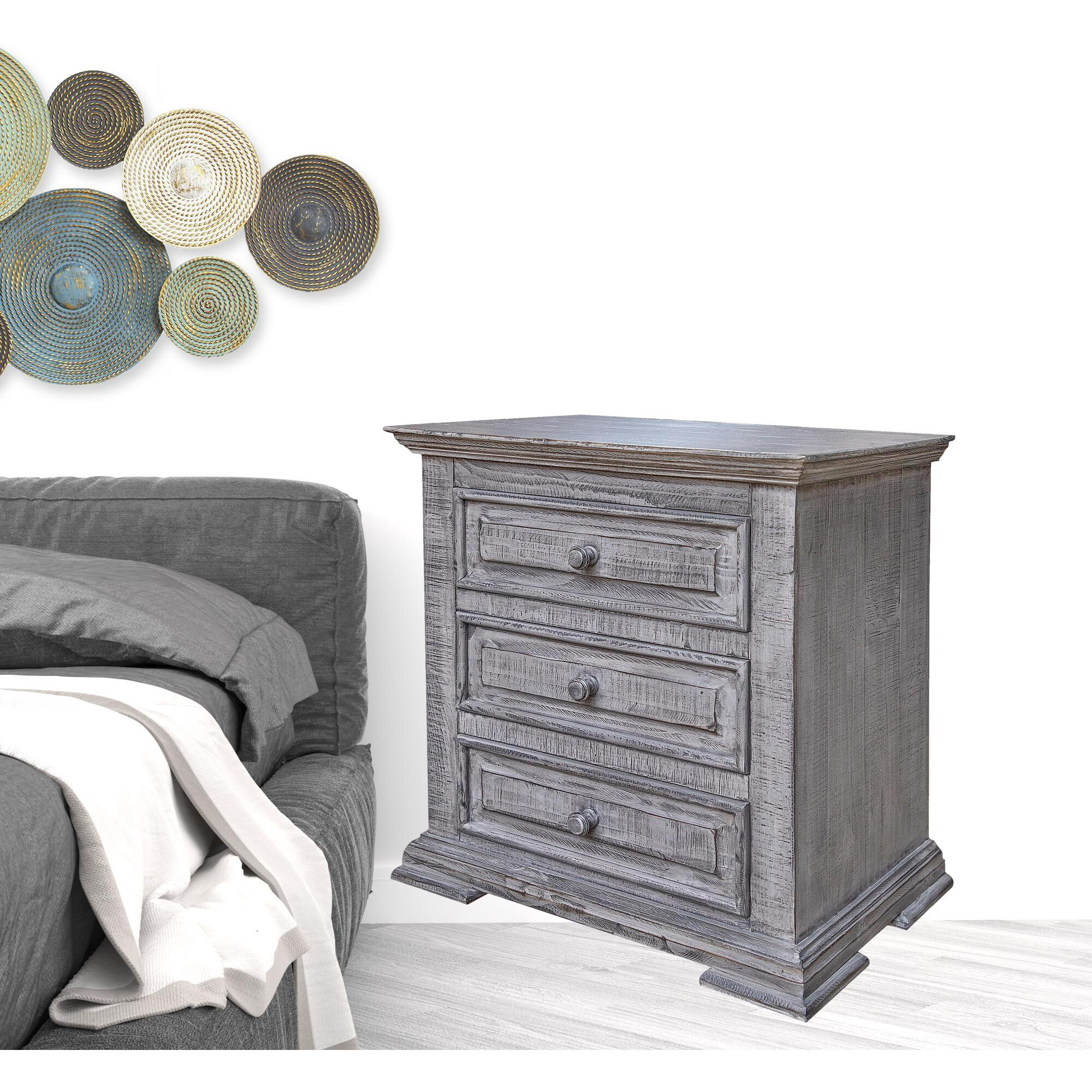 32 Gray Three Drawer Nightstand