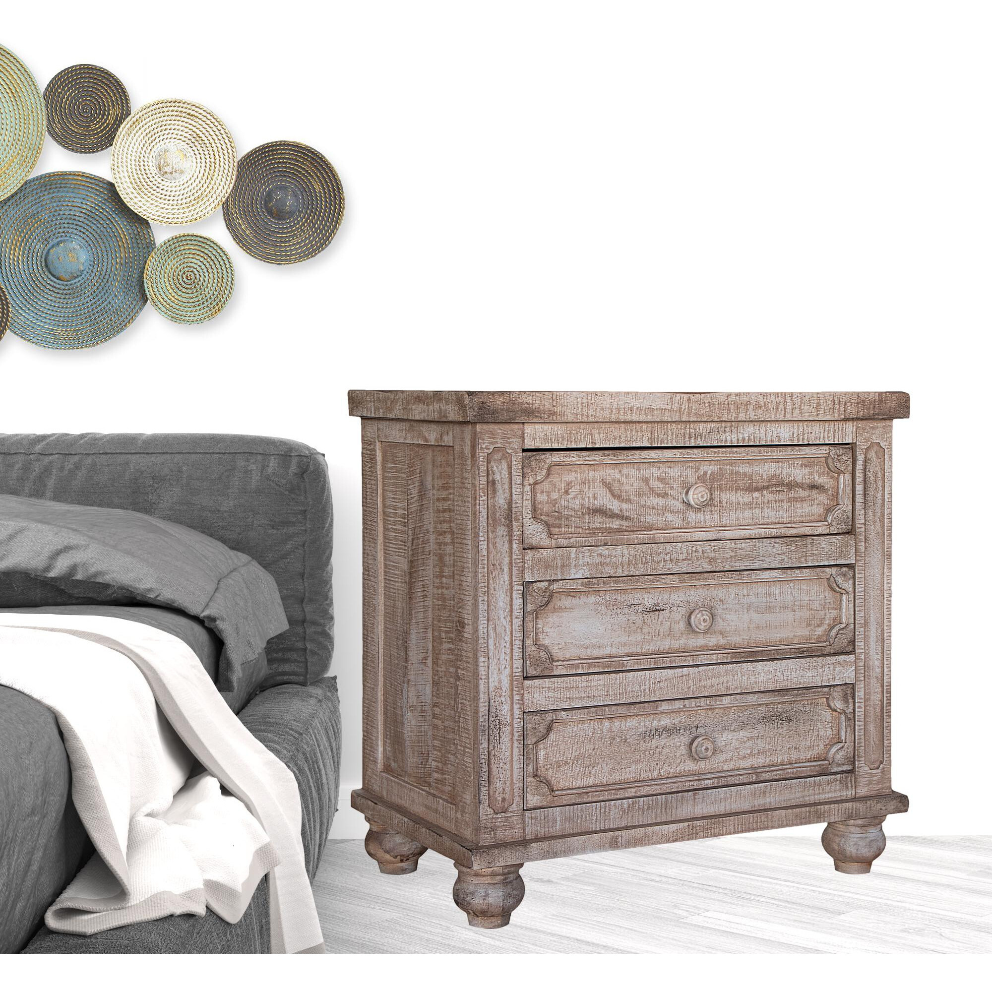 31 Wood Brown Three Drawer Nightstand