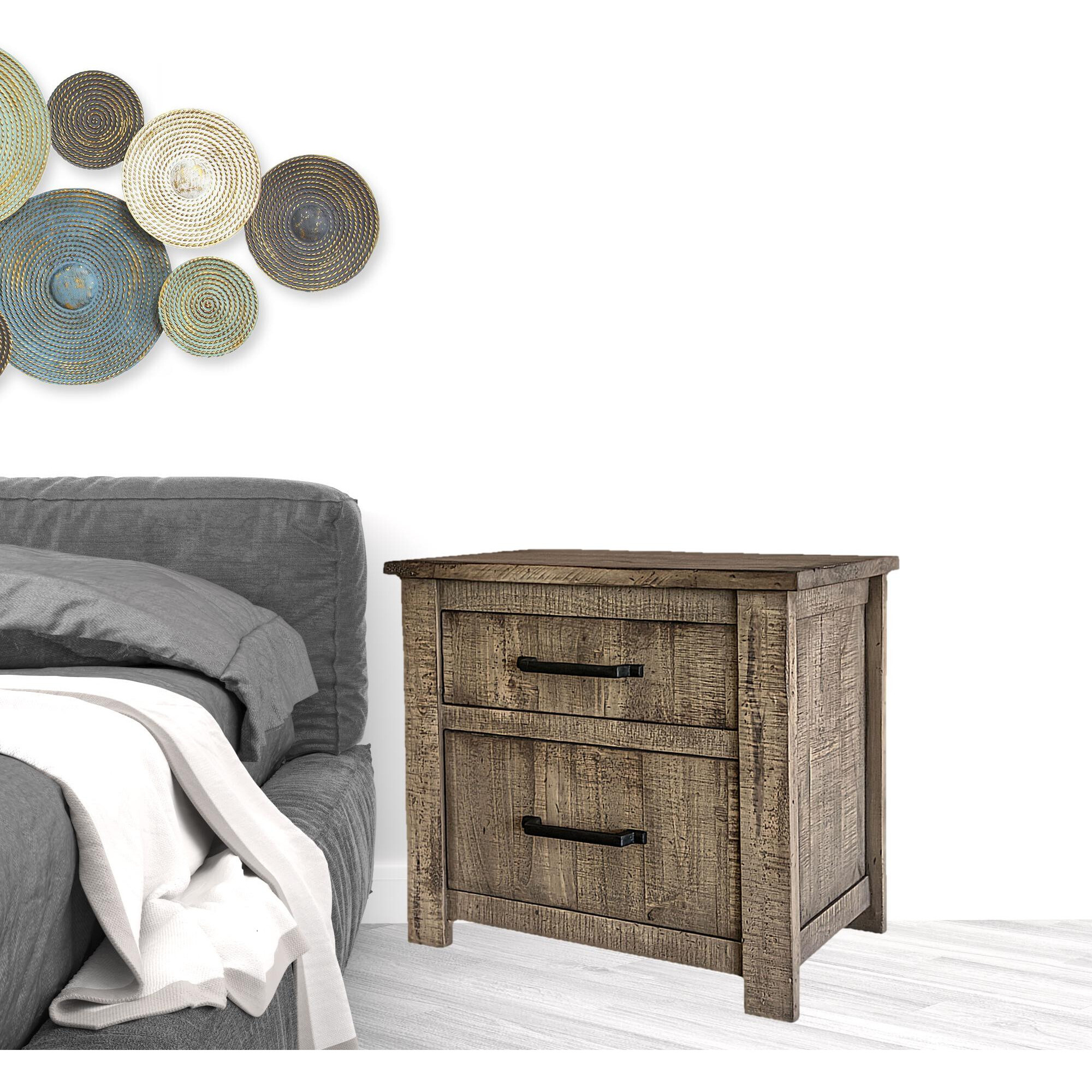 25 Brown Two Drawer Nightstand