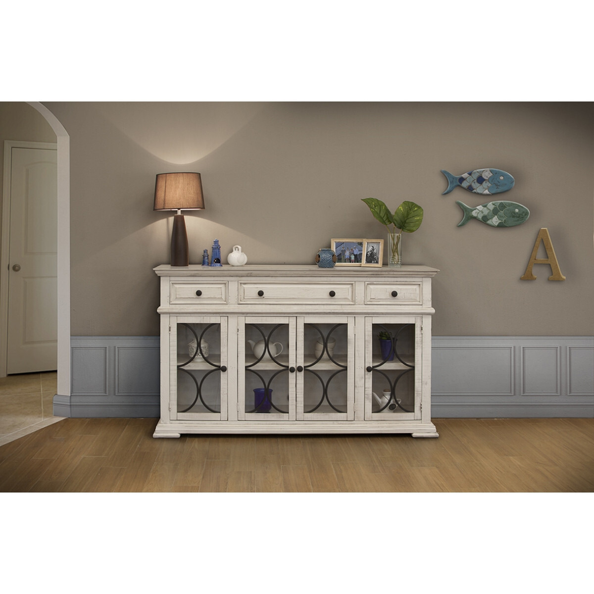 74 Ivory Solid And Manufactured Wood Distressed Credenza