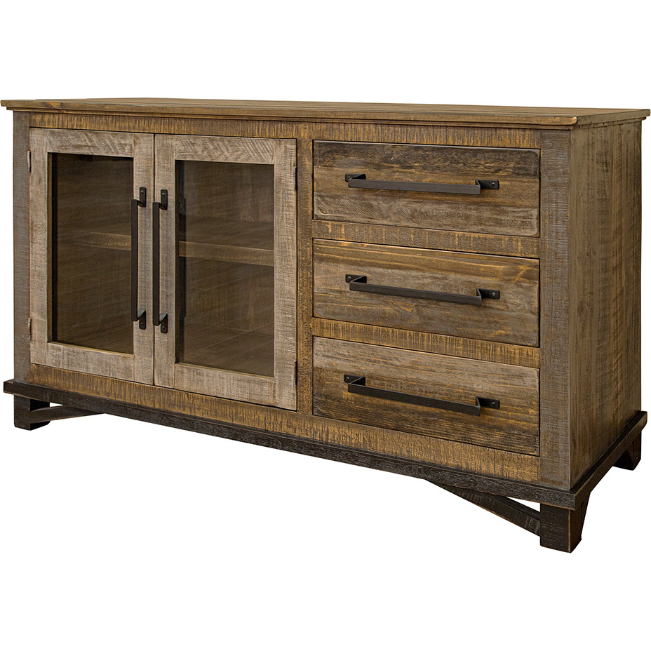 60 Brown Solid And Manufactured Wood Distressed Buffet Table