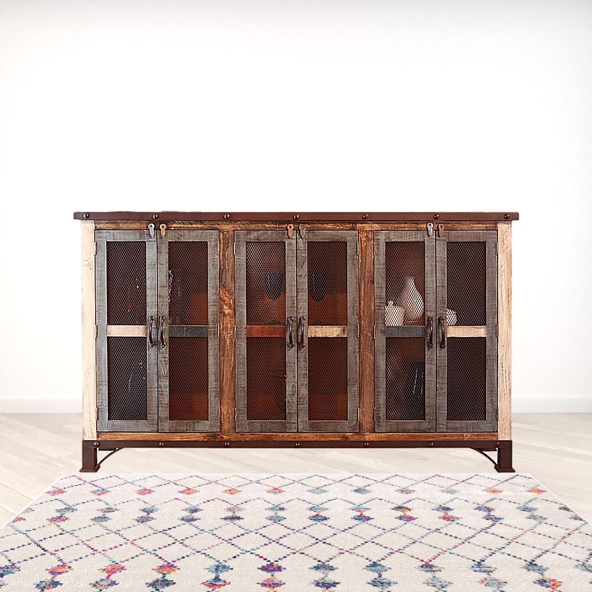 71 Brown Solid And Manufactured Wood Distressed Credenza