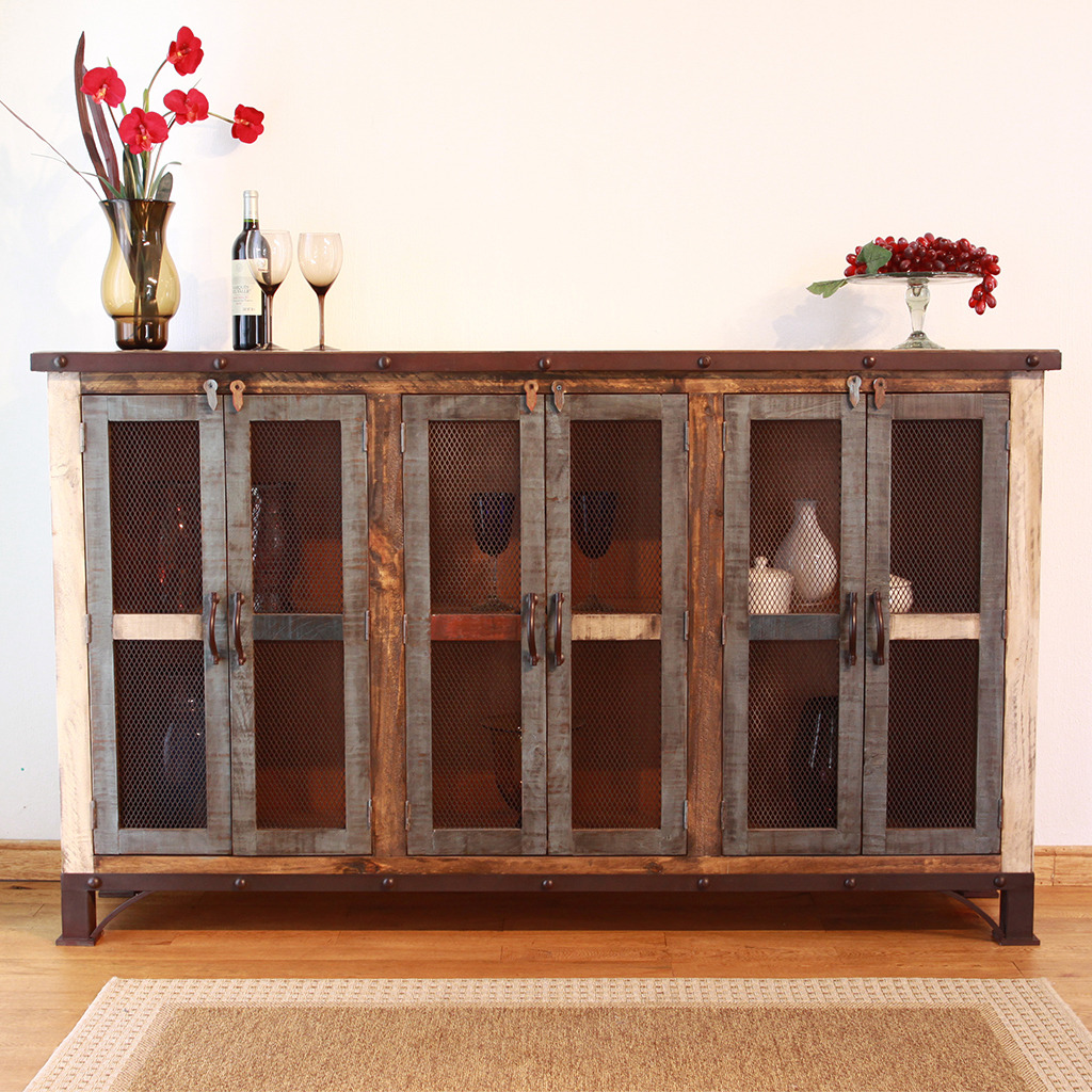 71 Brown Solid And Manufactured Wood Distressed Credenza