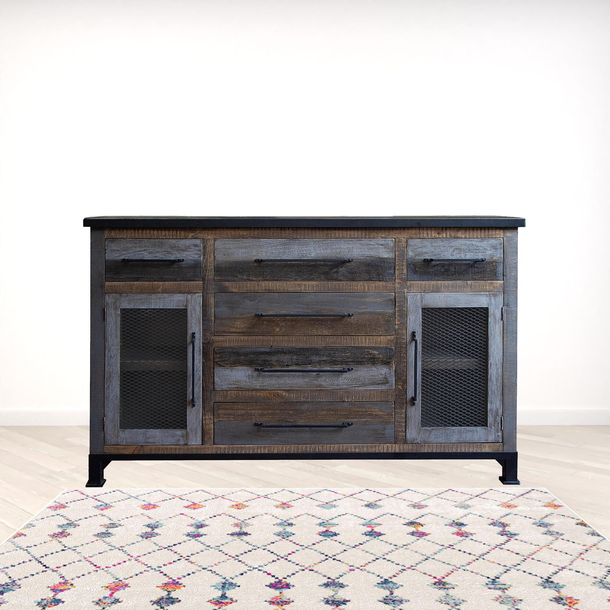71 Brown Solid And Manufactured Wood Distressed Buffet Table