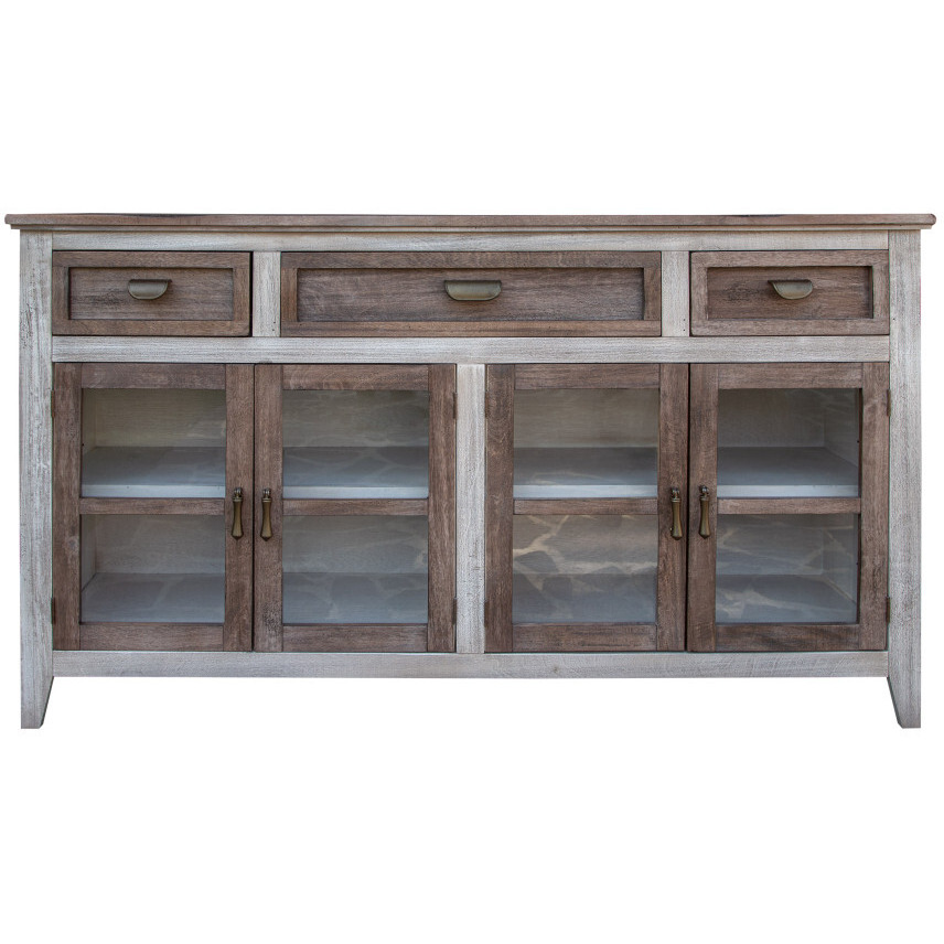 67 Brown Solid And Manufactured Wood Distressed Credenza