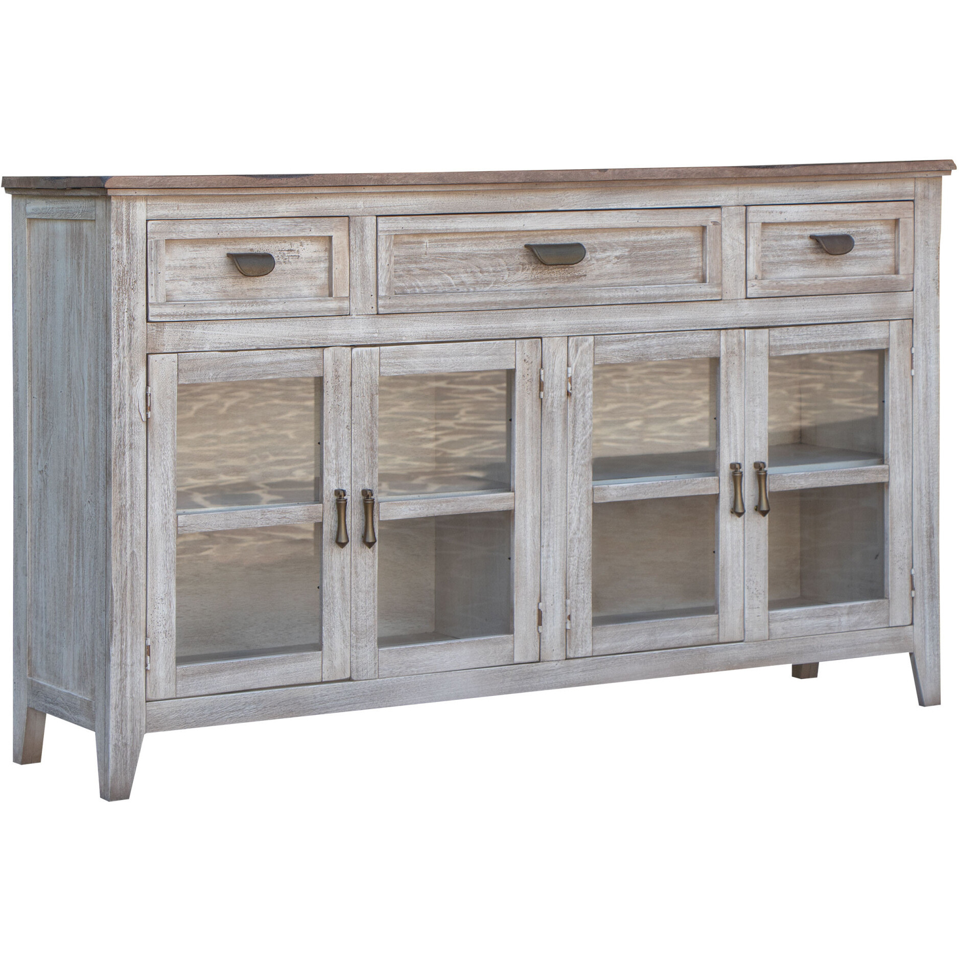67 White Solid And Manufactured Wood Distressed Credenza