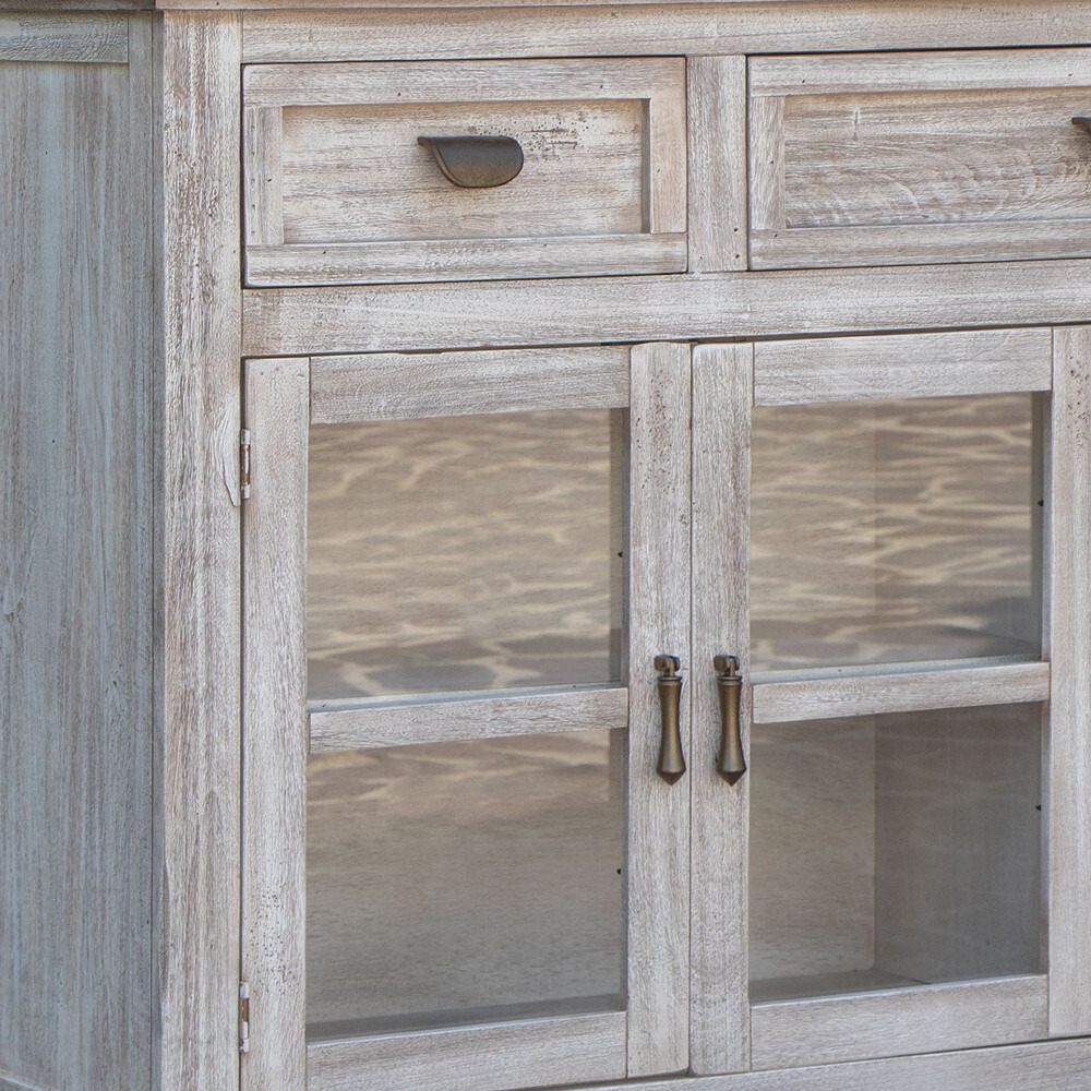 67 White Solid And Manufactured Wood Distressed Credenza