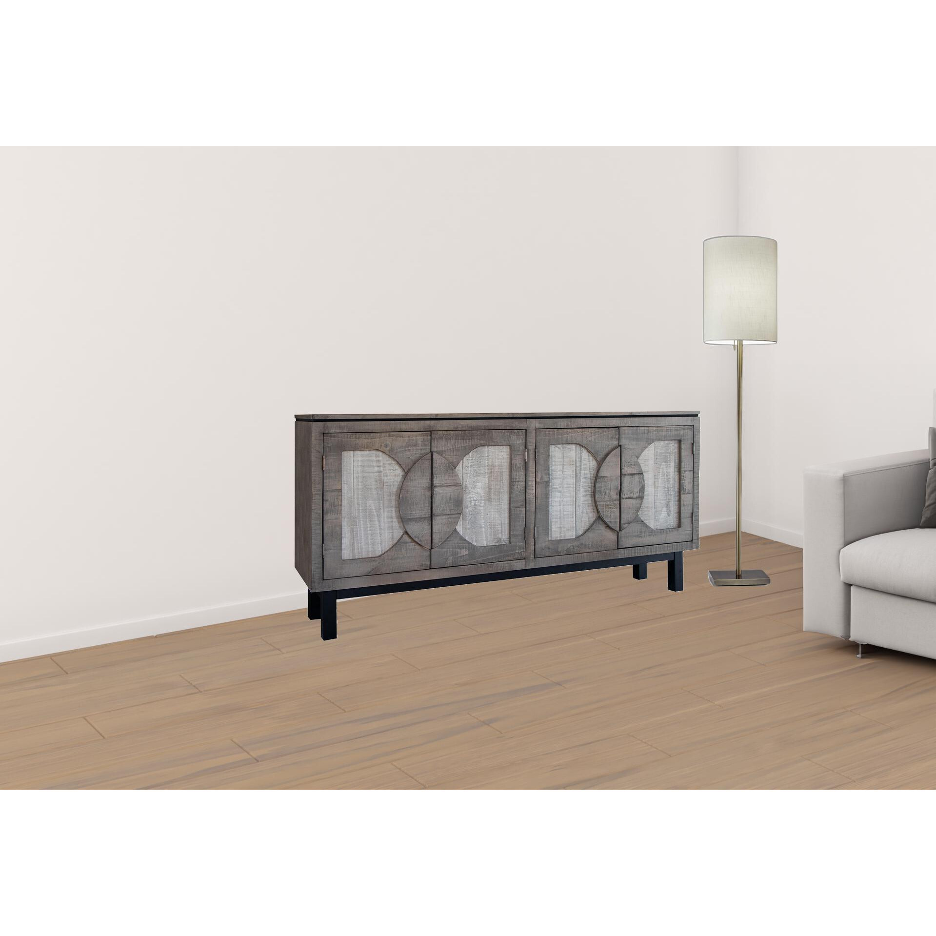 69 Gray Solid And Manufactured Wood Distressed Credenza