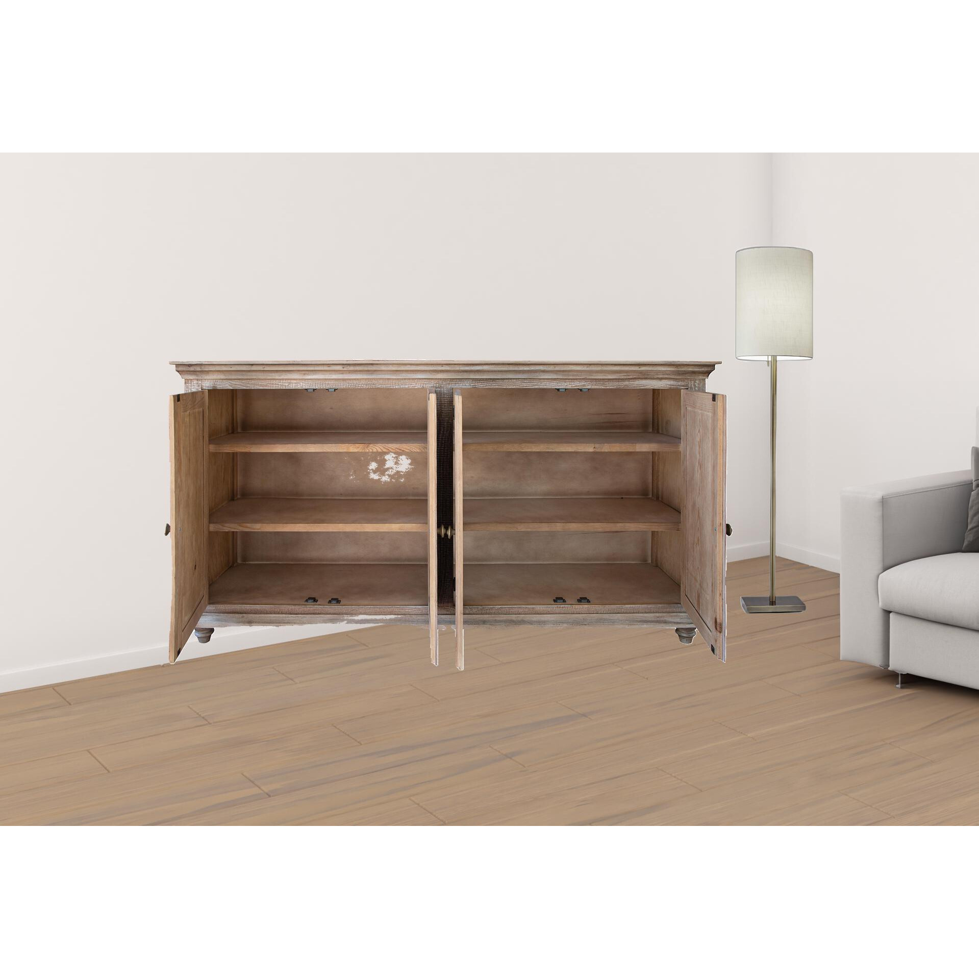 72 Sand Solid And Manufactured Wood Distressed Credenza