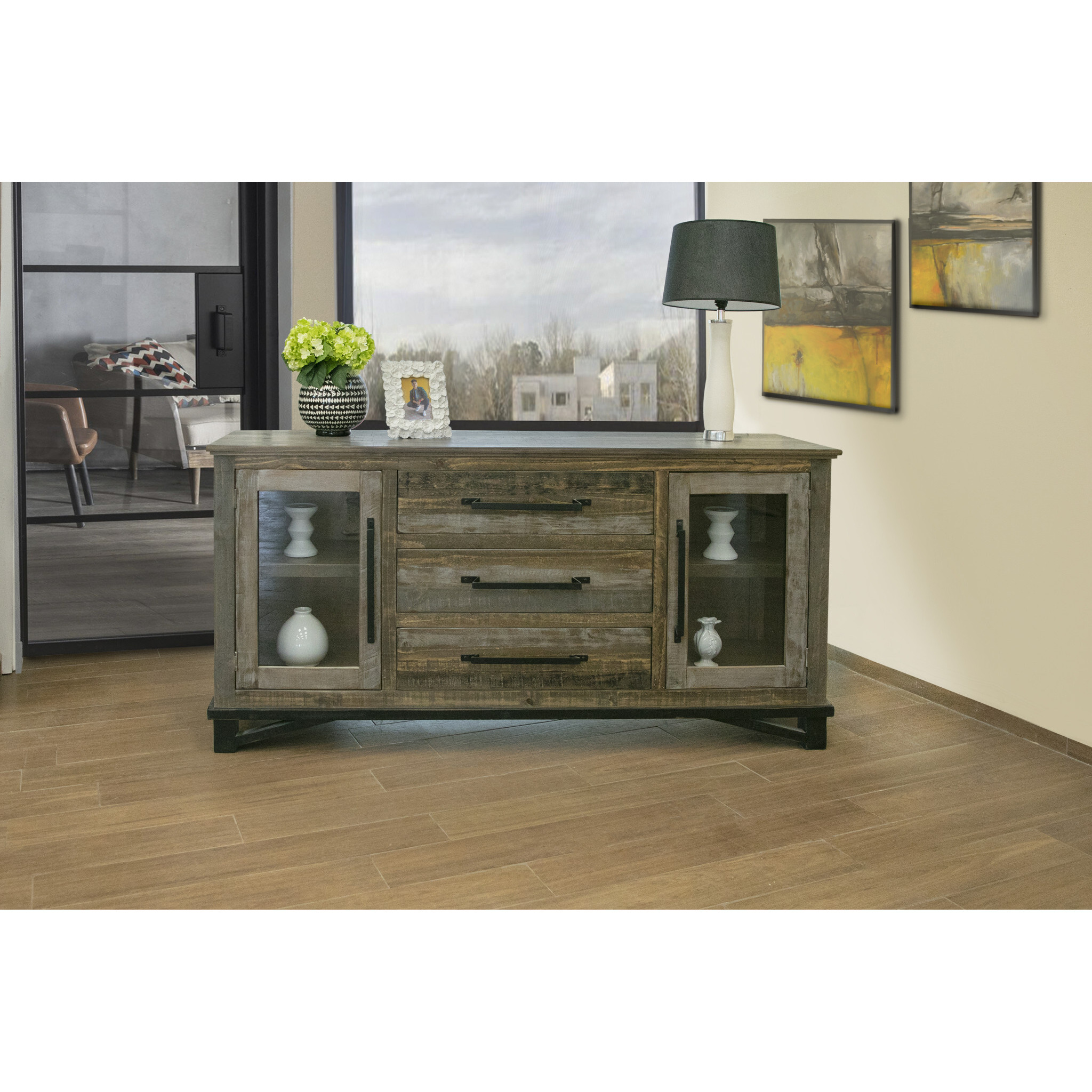 69 Brown Solid And Manufactured Wood Distressed Buffet Table