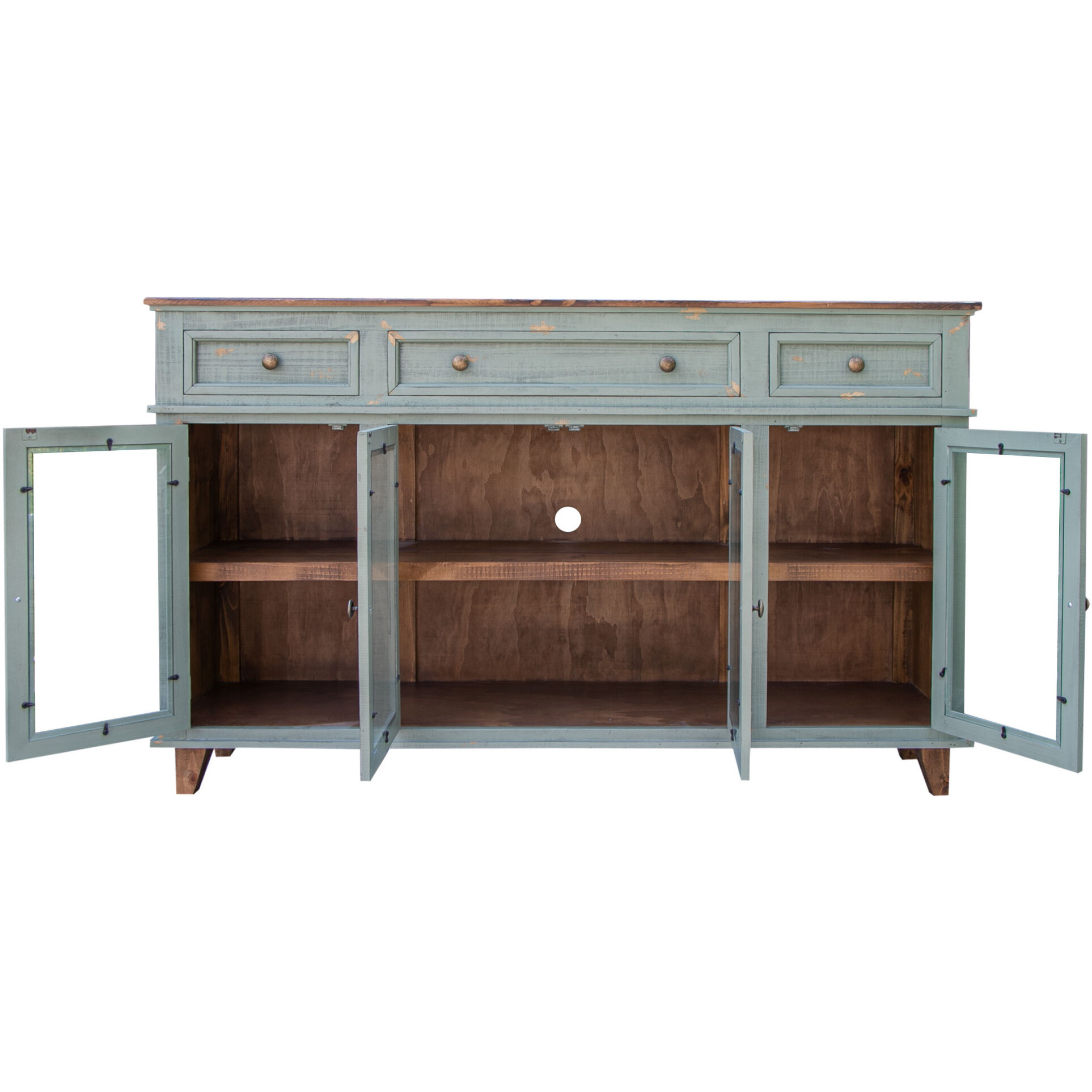 70 Green Solid And Manufactured Wood Distressed Credenza