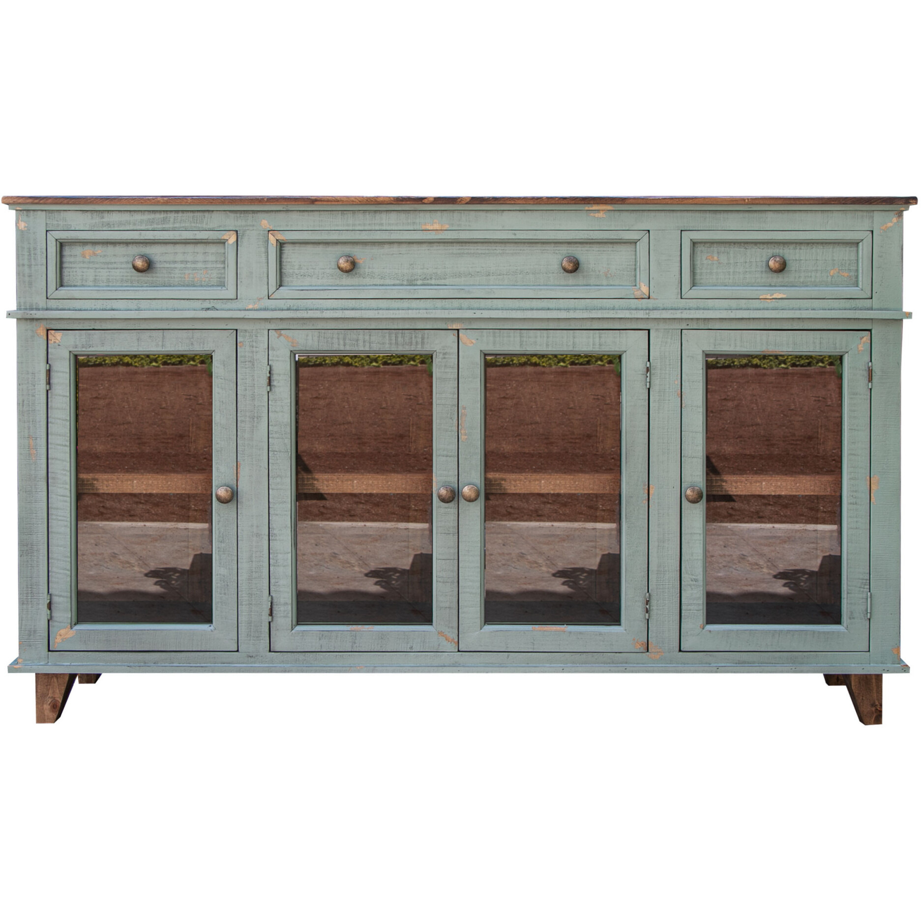 70 Green Solid And Manufactured Wood Distressed Credenza