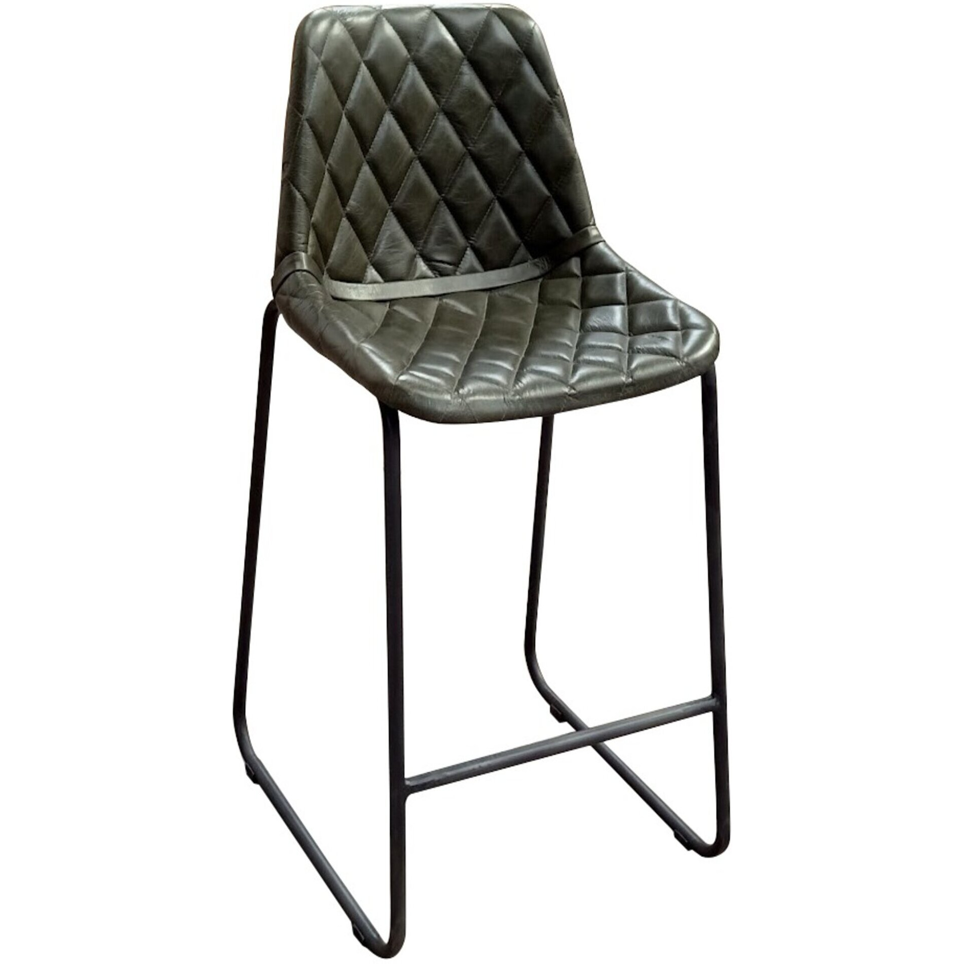 38 Green And Black Leather Counter Height Bar Chair With Footrest