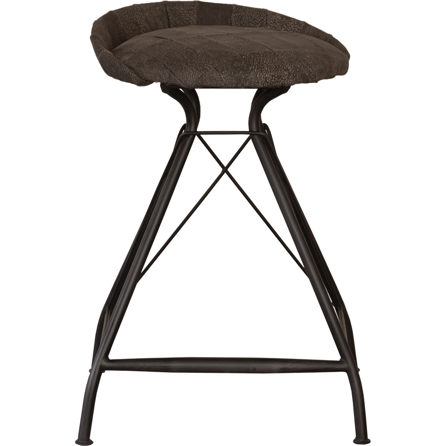 25 Brown And Black Leather And Iron Swivel Low Back Counter Height Bar Chair With Footrest