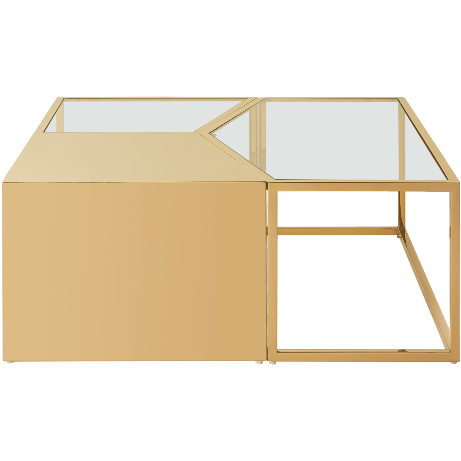 Set Of Three Gold Glass Geometric Mirrored Bunching Coffee Tables