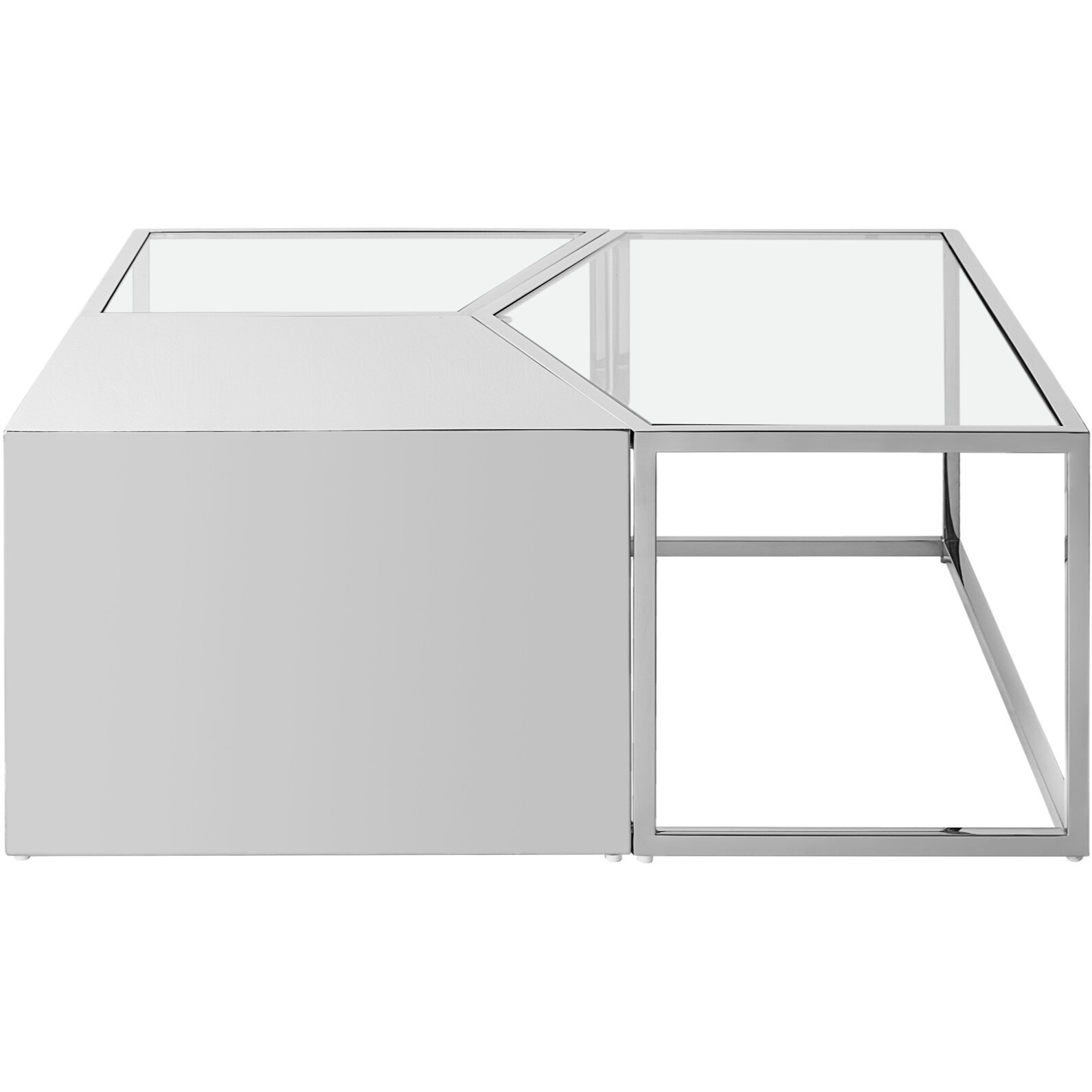 Set Of Three 37 Silver Glass Geometric Mirrored Bunching Coffee Tables