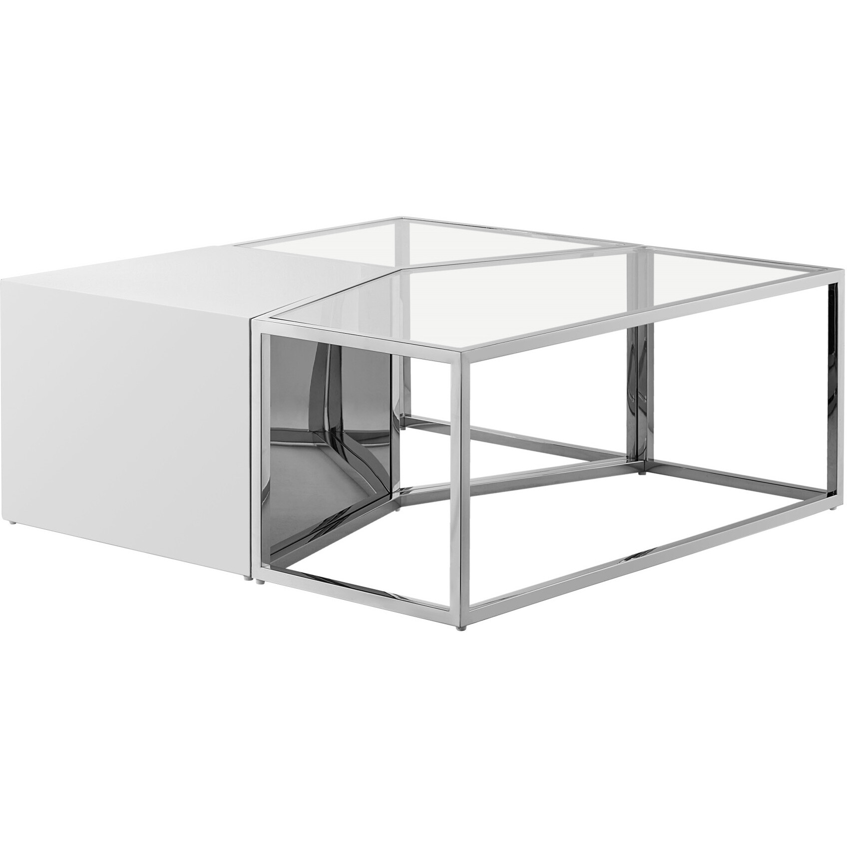 Set Of Three 37 Silver Glass Geometric Mirrored Bunching Coffee Tables