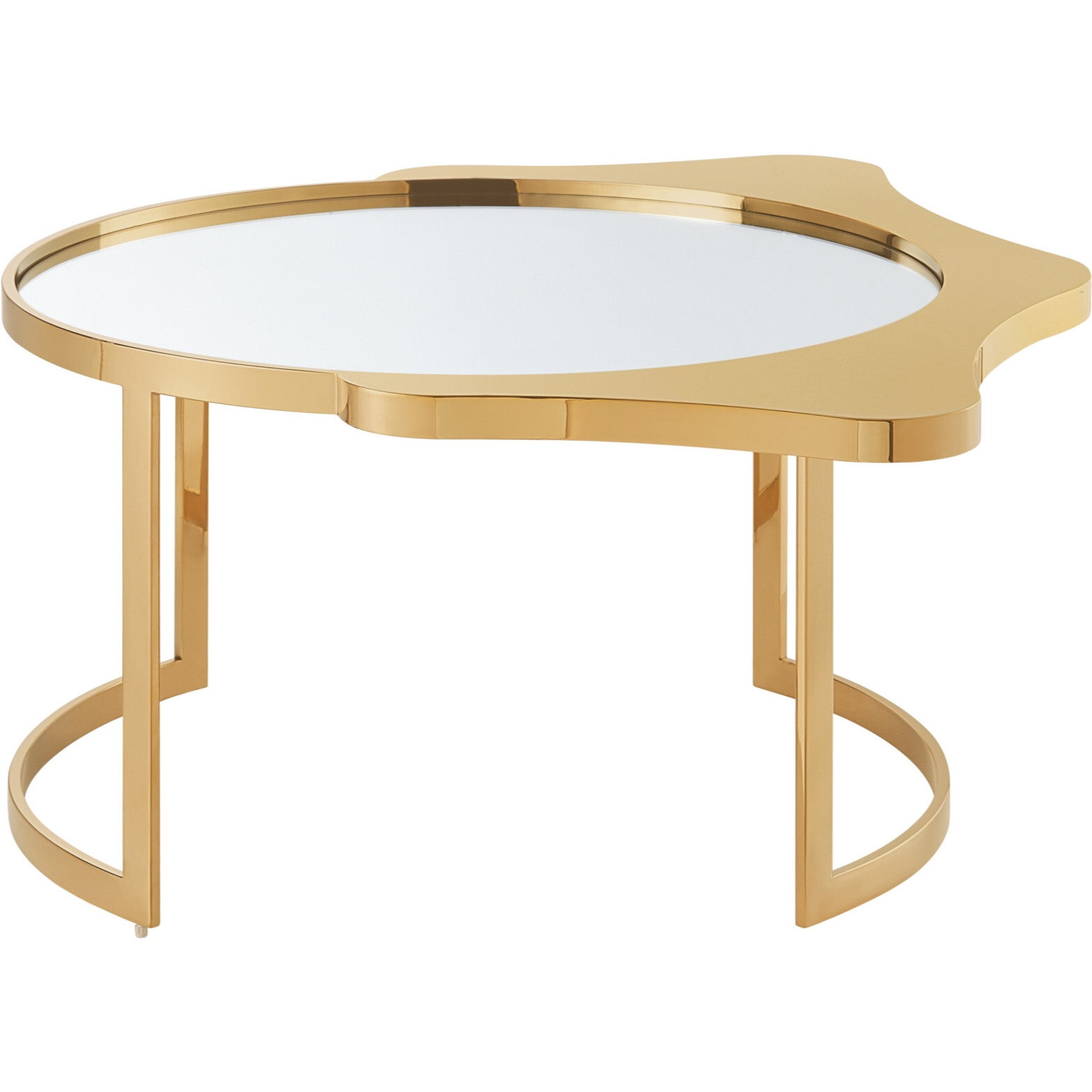 32 Gold Glass Free Form Mirrored Coffee Table