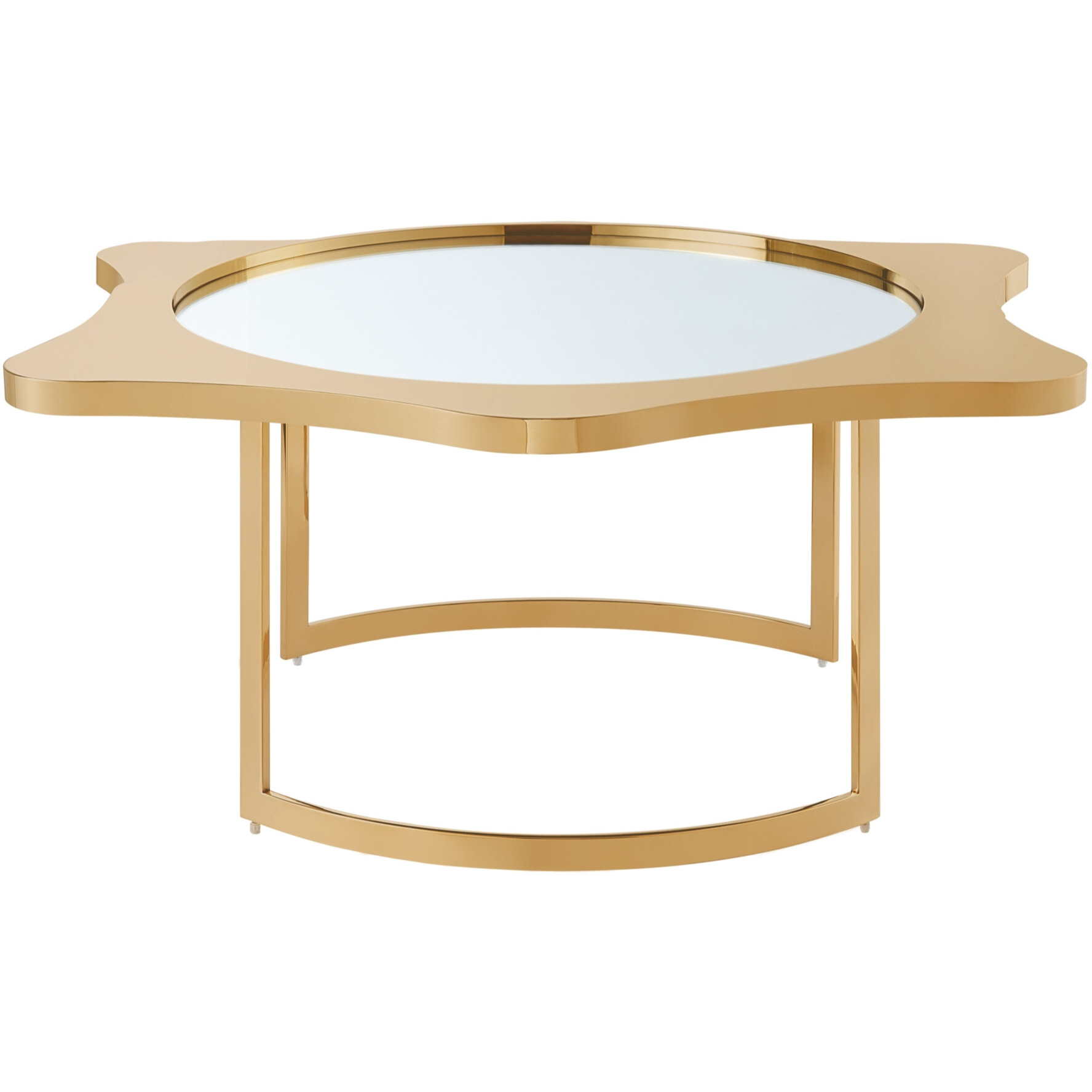 32 Gold Glass Free Form Mirrored Coffee Table