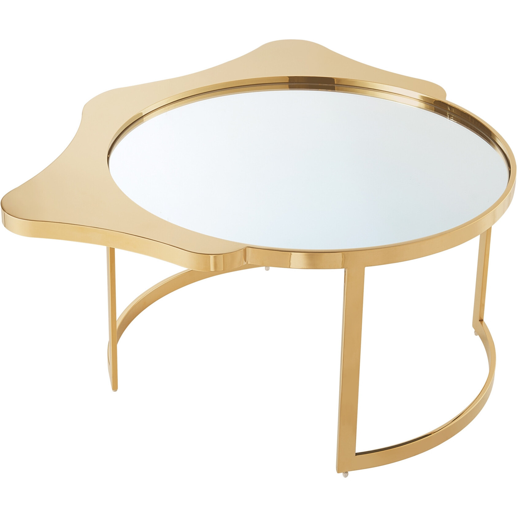 32 Gold Glass Free Form Mirrored Coffee Table