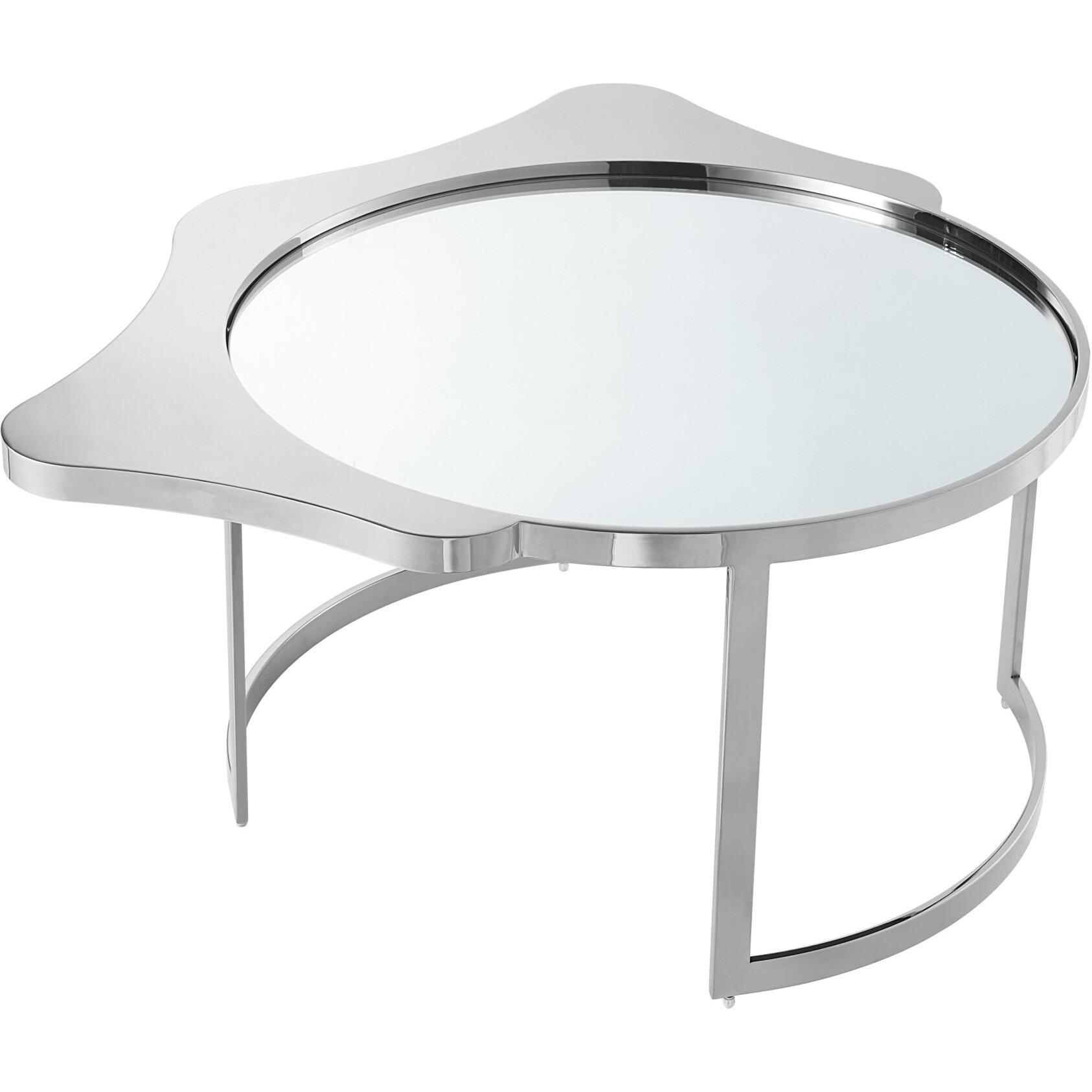 32 Silver Glass Free Form Mirrored Coffee Table