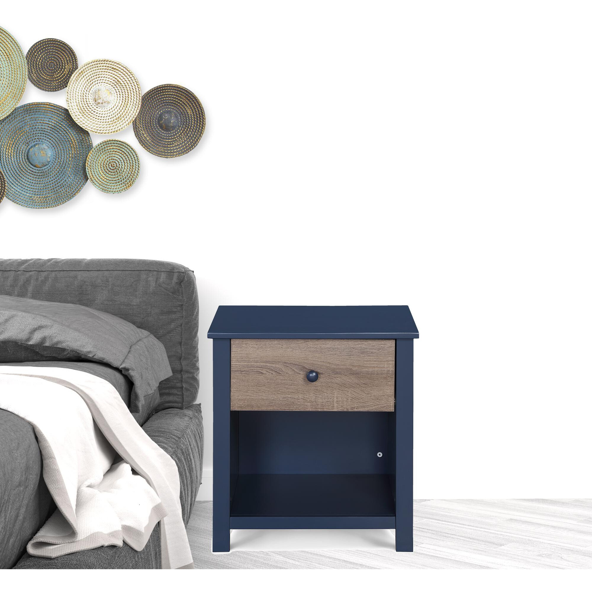 24 Dark Blue One Drawer Nightstand
