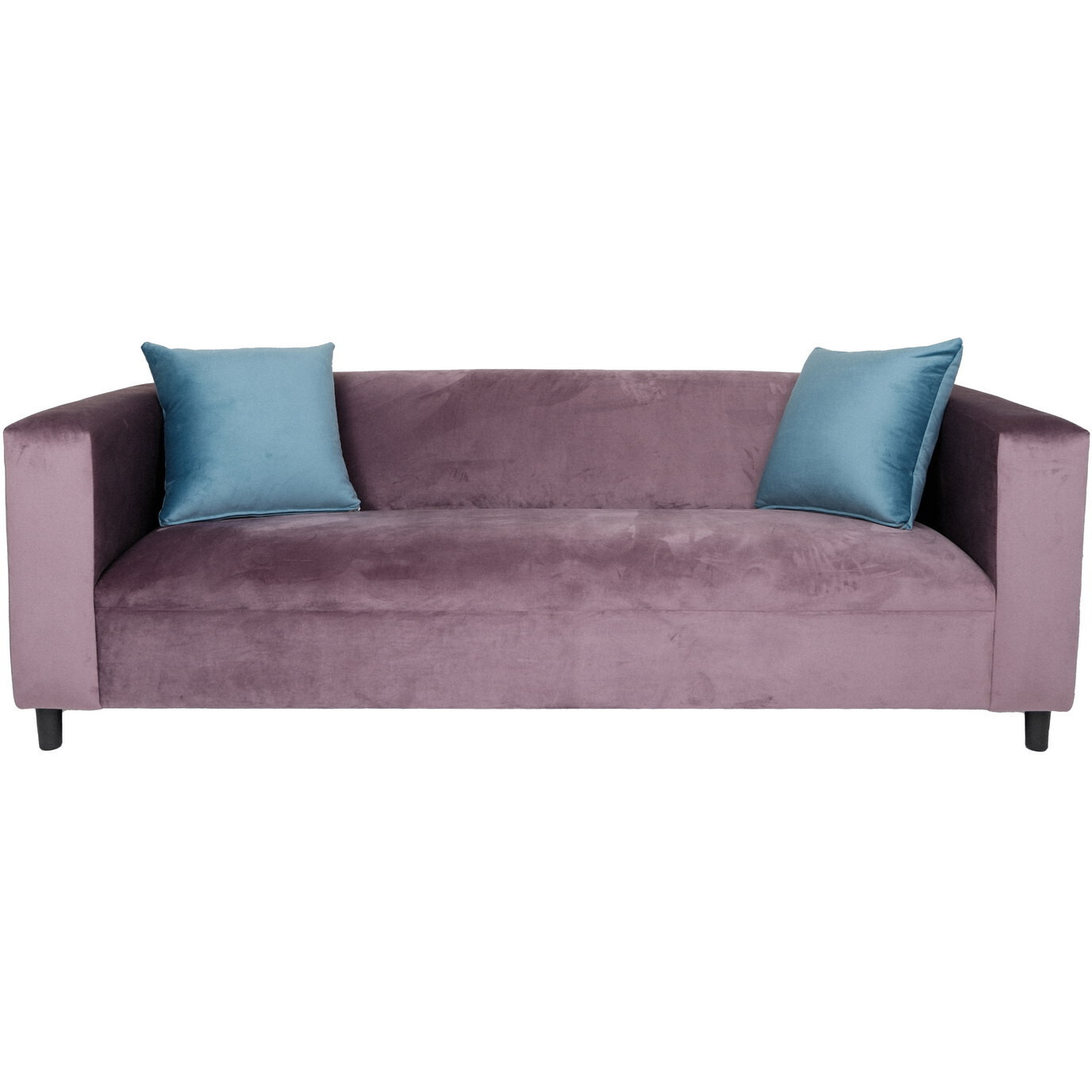 72 Lavender Velvet And Black Sofa With Toss Pillows