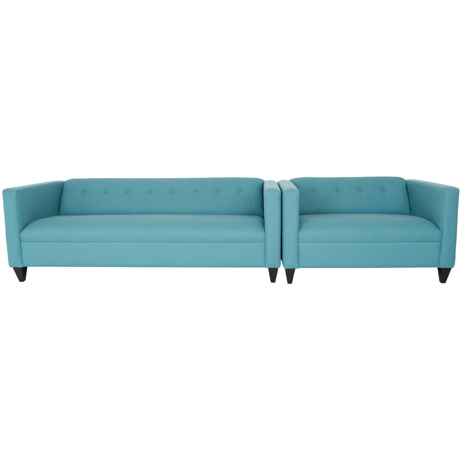 80 Teal Blue Polyester And Dark Brown Sofa