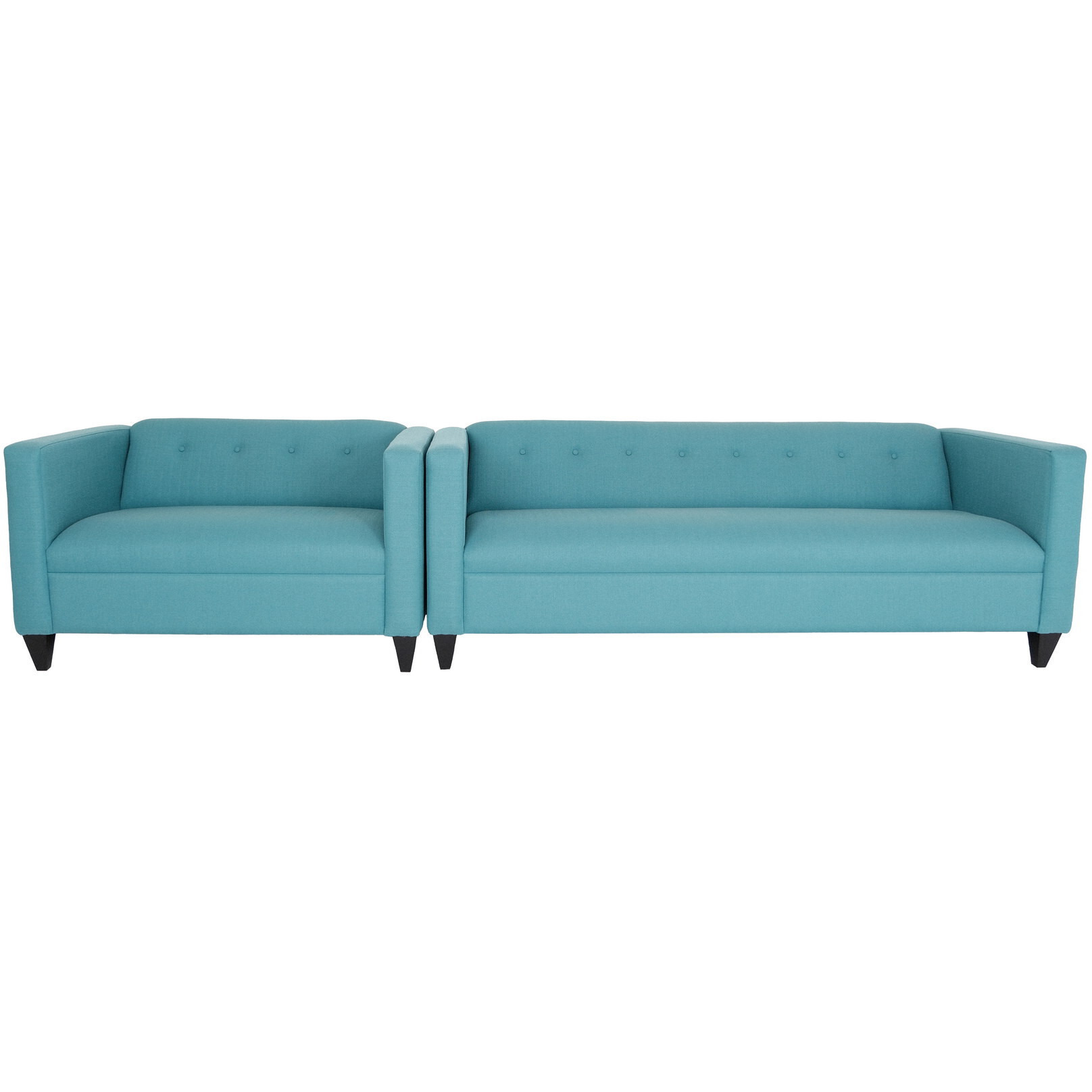 80 Teal Blue Polyester And Dark Brown Sofa