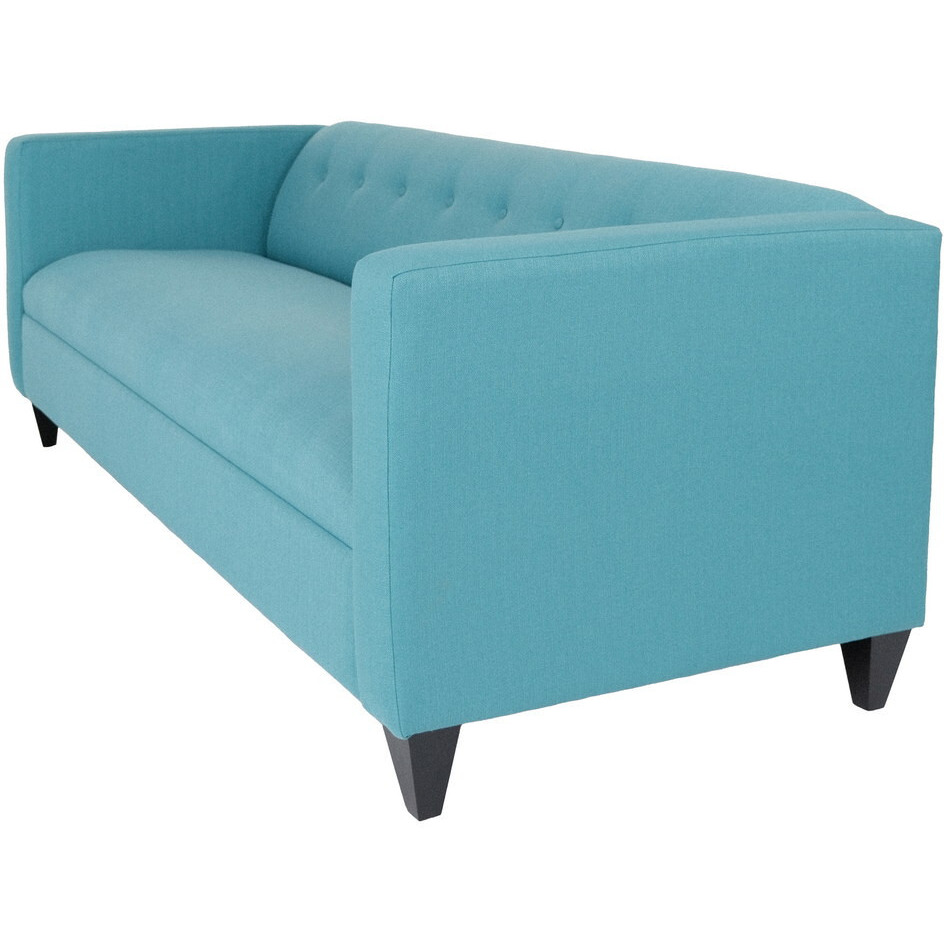 80 Teal Blue Polyester And Dark Brown Sofa