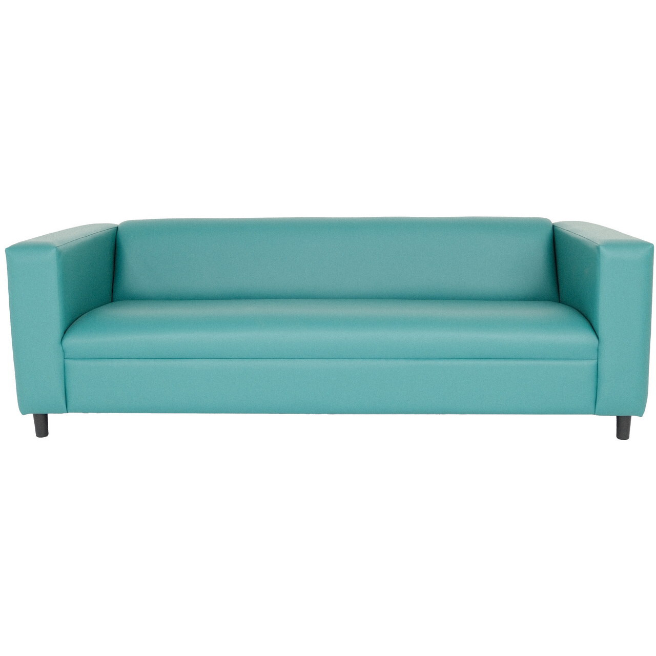 84 Blue Faux Leather And Black Sofa