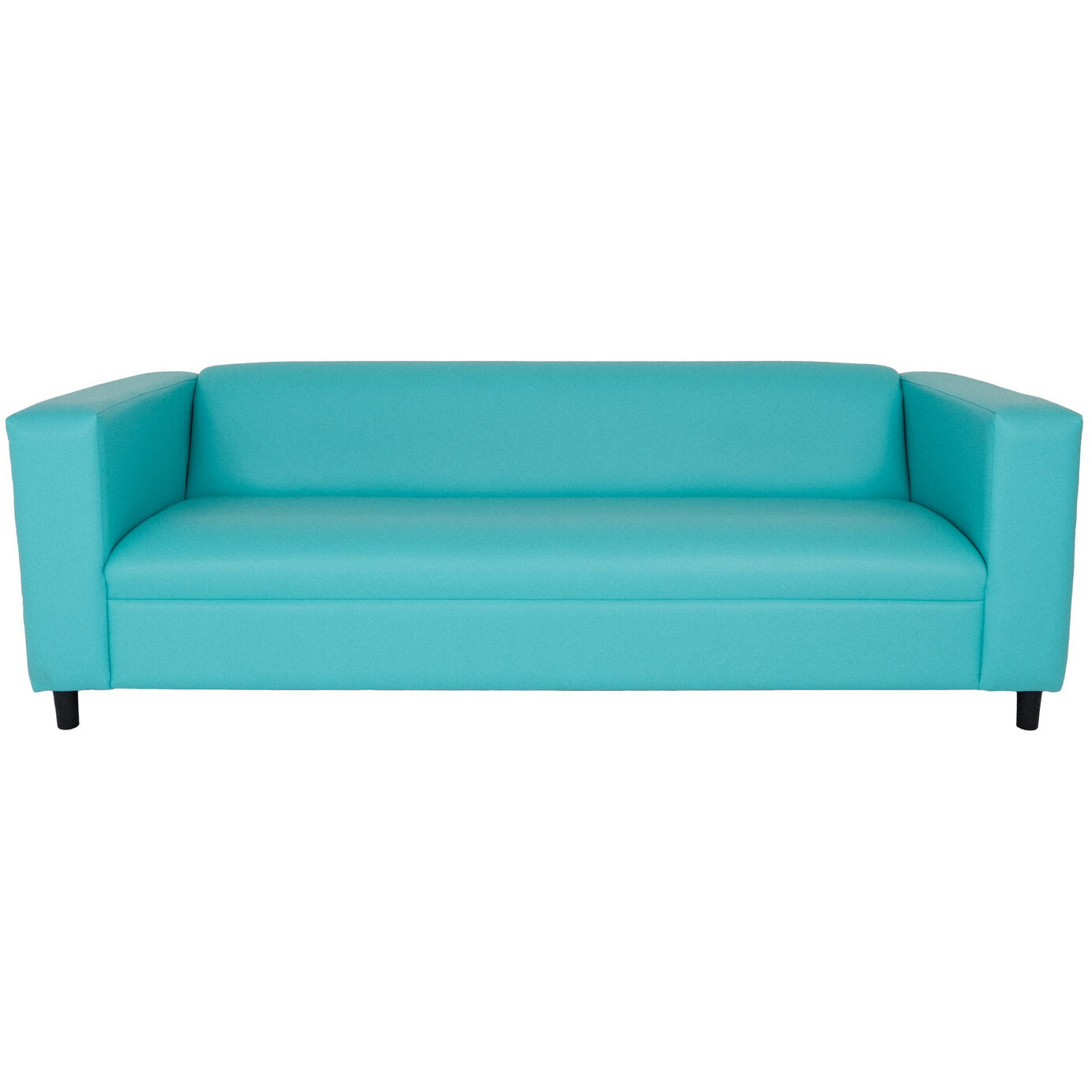 84 Teal Blue Faux Leather And Black Sofa