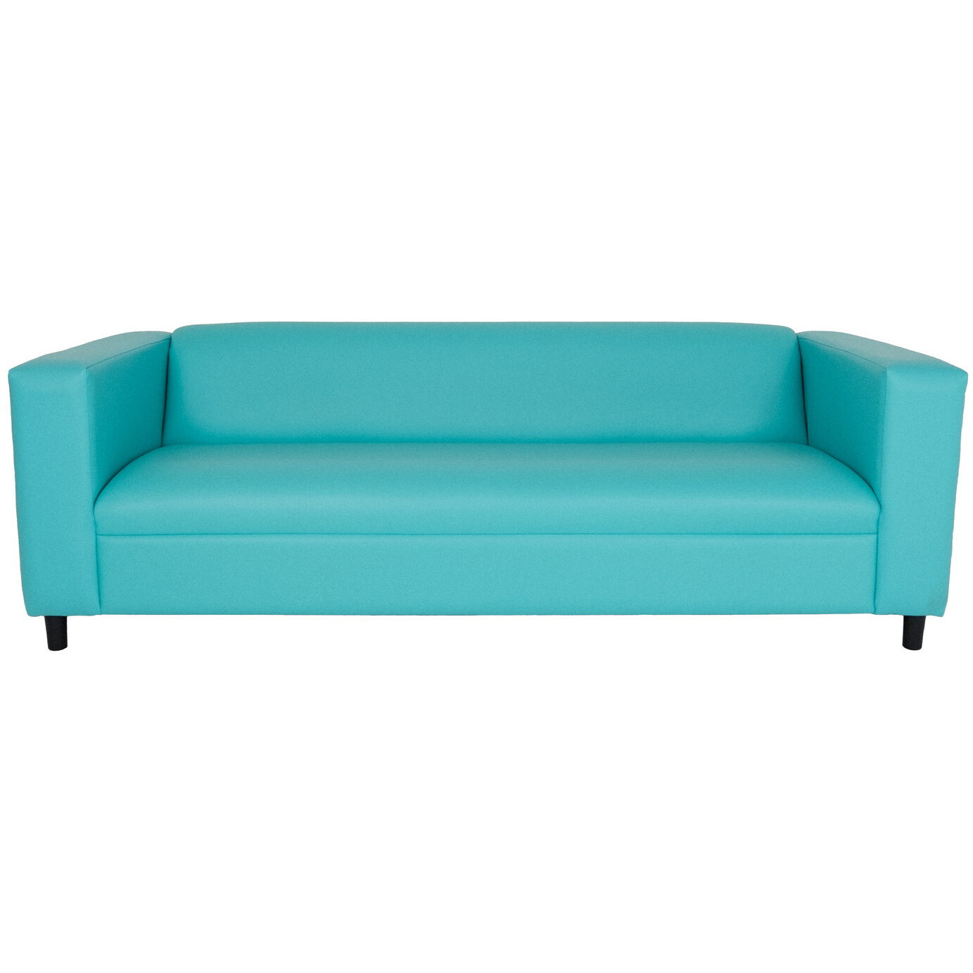 84 Teal Blue Faux Leather And Black Sofa