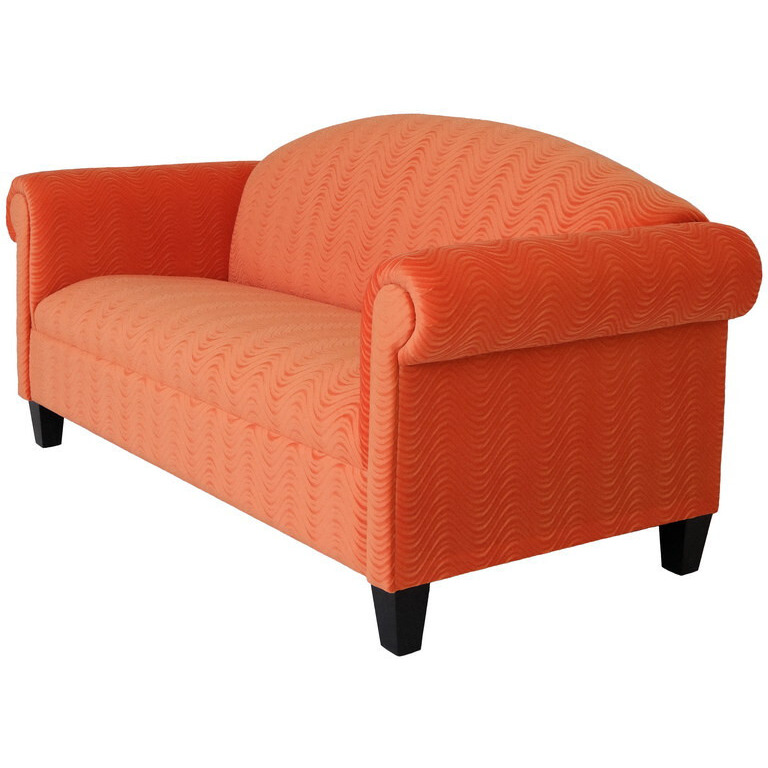 84 Orange Velvet And Black Sofa