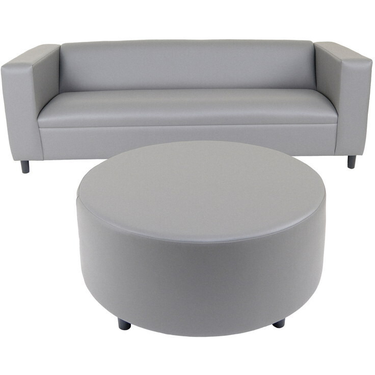 84 Gray Faux Leather And Black Sofa With Ottoman