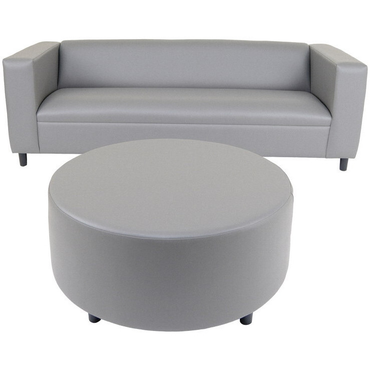 84 Gray Faux Leather And Black Sofa With Ottoman