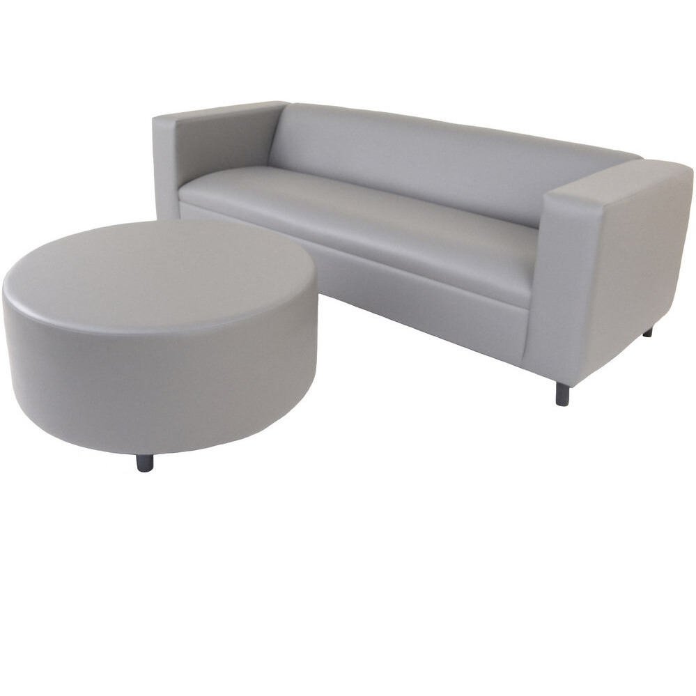 84 Gray Faux Leather And Black Sofa With Ottoman