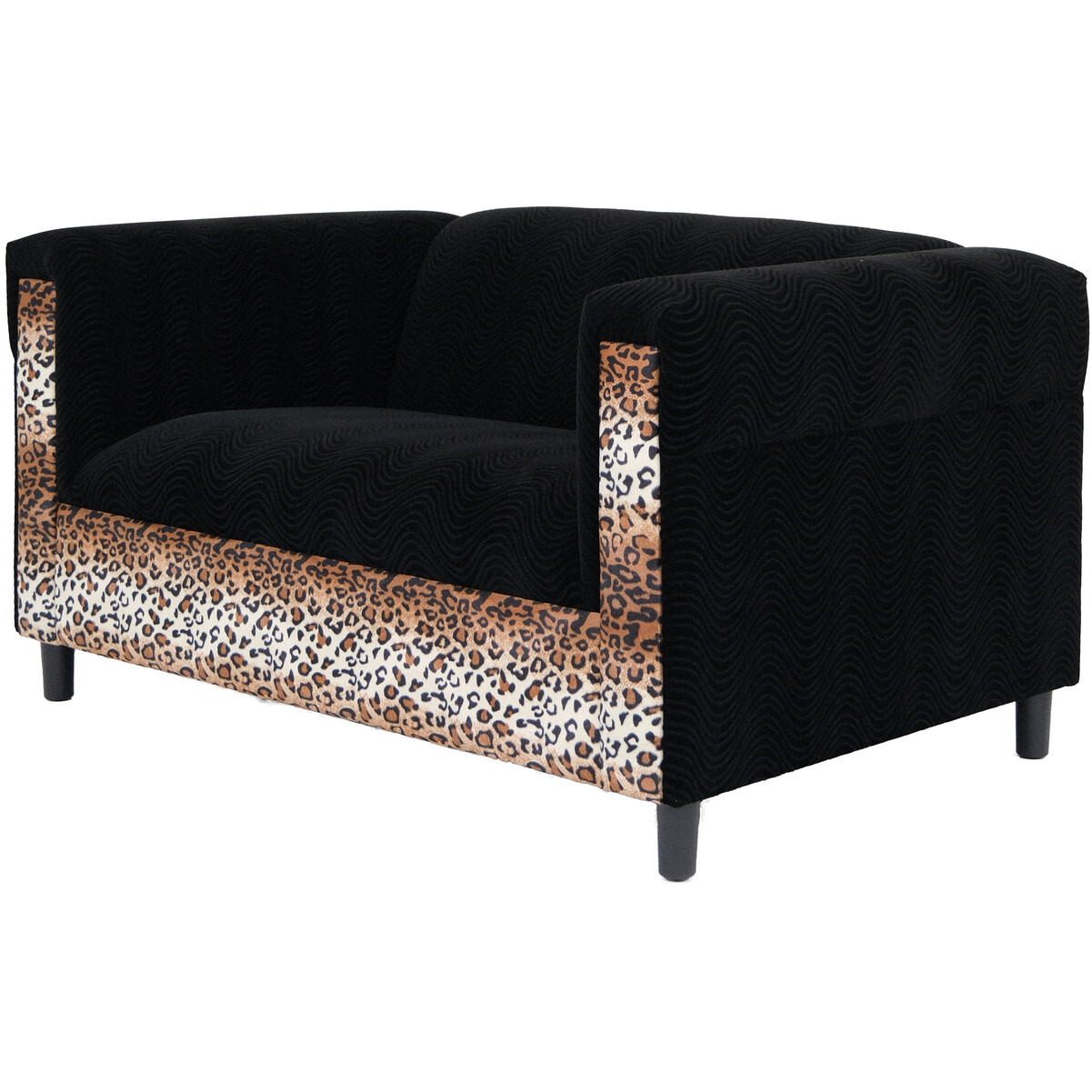 72 Black And  Leopard Velvet Love Seat